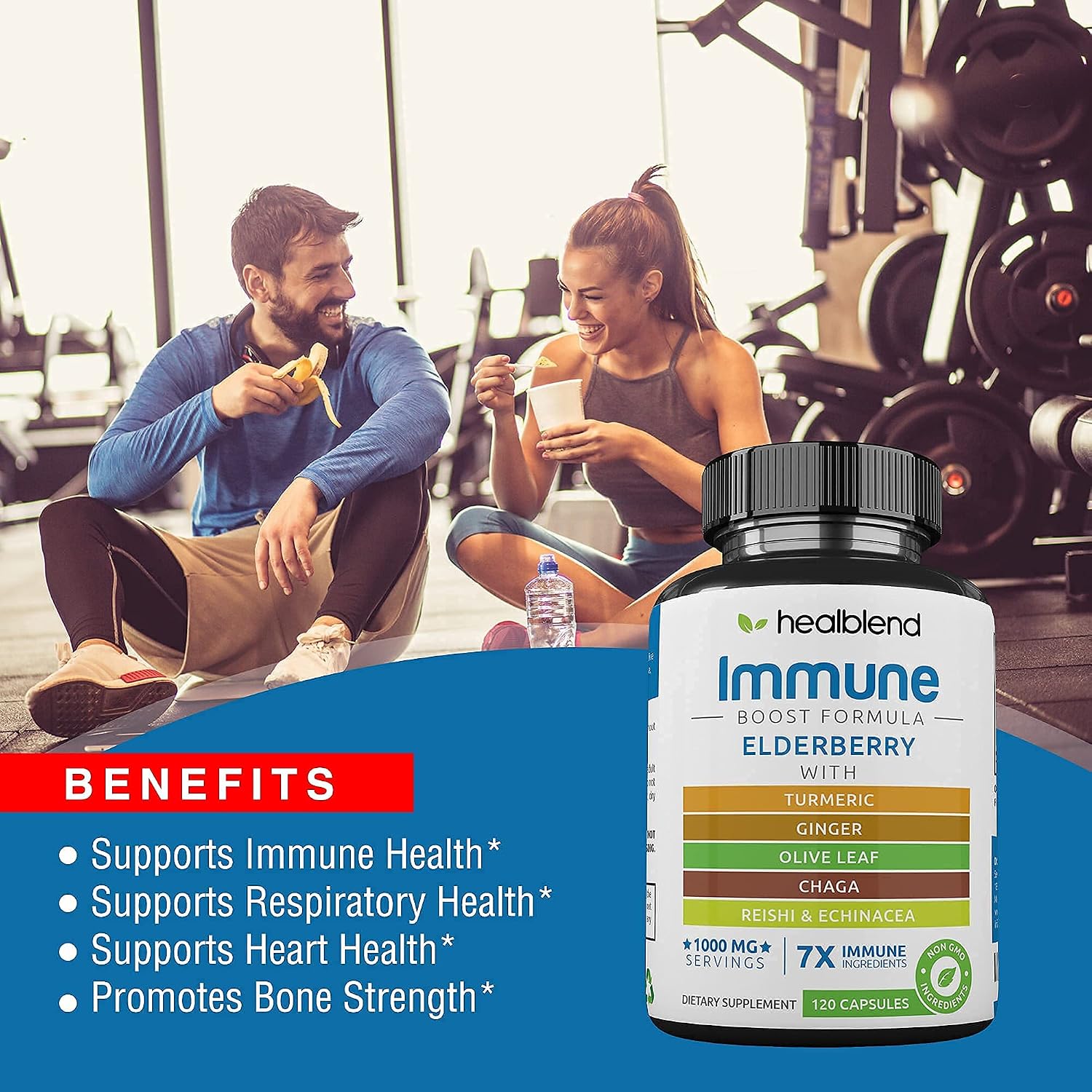 Immune Support Capsules Elderberry with Olive Leaf, Echinacea, Ginger, Chaga & Turmeric Blend - High Potency Immunity Boost Supplement - Immune System Booster Supplement - [120 Capsules]