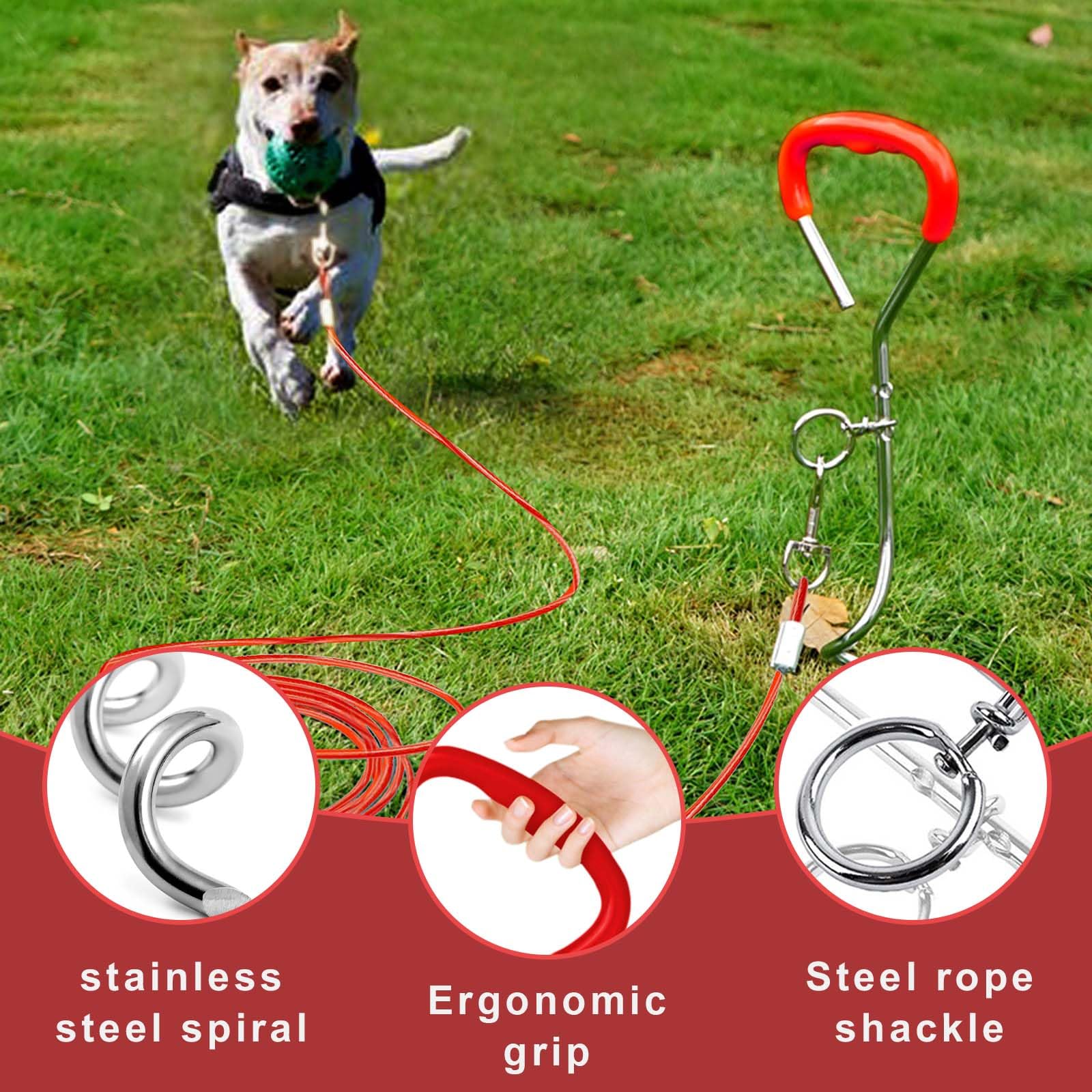 9 mm*40 cm,Ancrage au sol pour chiens, Piquet d'amarrage pour chiens de camping,Ancrage au sol pour chiens de taille moyenne, avec laisse de 5M, ancre de camping, pelouse, ancre pour chien d'extérieur