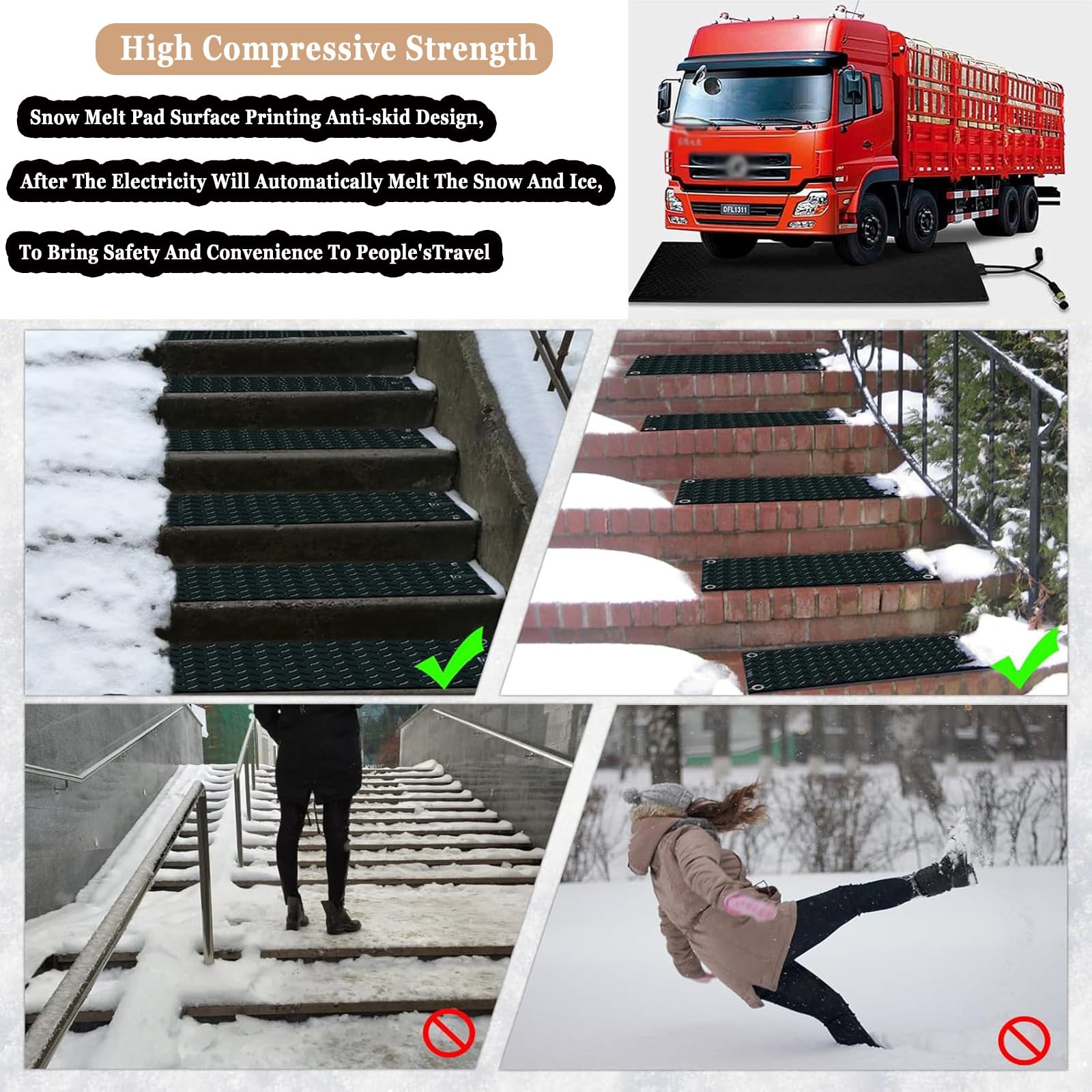 Lot de 5 tapis de fonte de neige d'extérieur – Tapis chauffant en caoutchouc antidérapant pour un déneigement efficace en hiver sur les escaliers et les allées (40 x 200 cm)