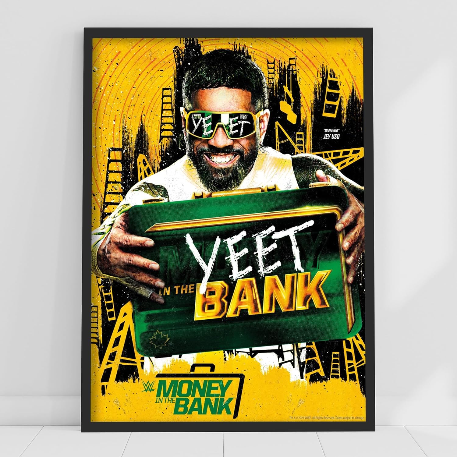 Themed Black Wwe Print - Money In The Bank Jey Uso Yeet Poster Wrestling Wall Art (29.7Cm X 42Cm - A3)