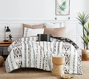 Geniospin Queen Comforter Set - 7 Pieces Reversible Bedding Set, Boho Bed in A Bag, Lightweight Soft Aztec Bedding, All Season Bed Comforter Set with Sheets, Pillowcases & Shams