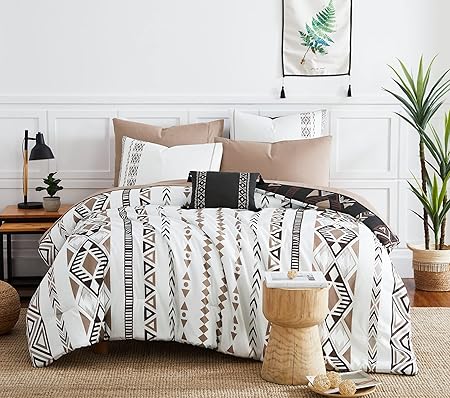 Geniospin Queen Comforter Set - 7 Pieces Reversible Bedding Set, Boho Bed in A Bag, Lightweight Soft Aztec Bedding, All Season Bed Comforter Set with Sheets, Pillowcases & Shams