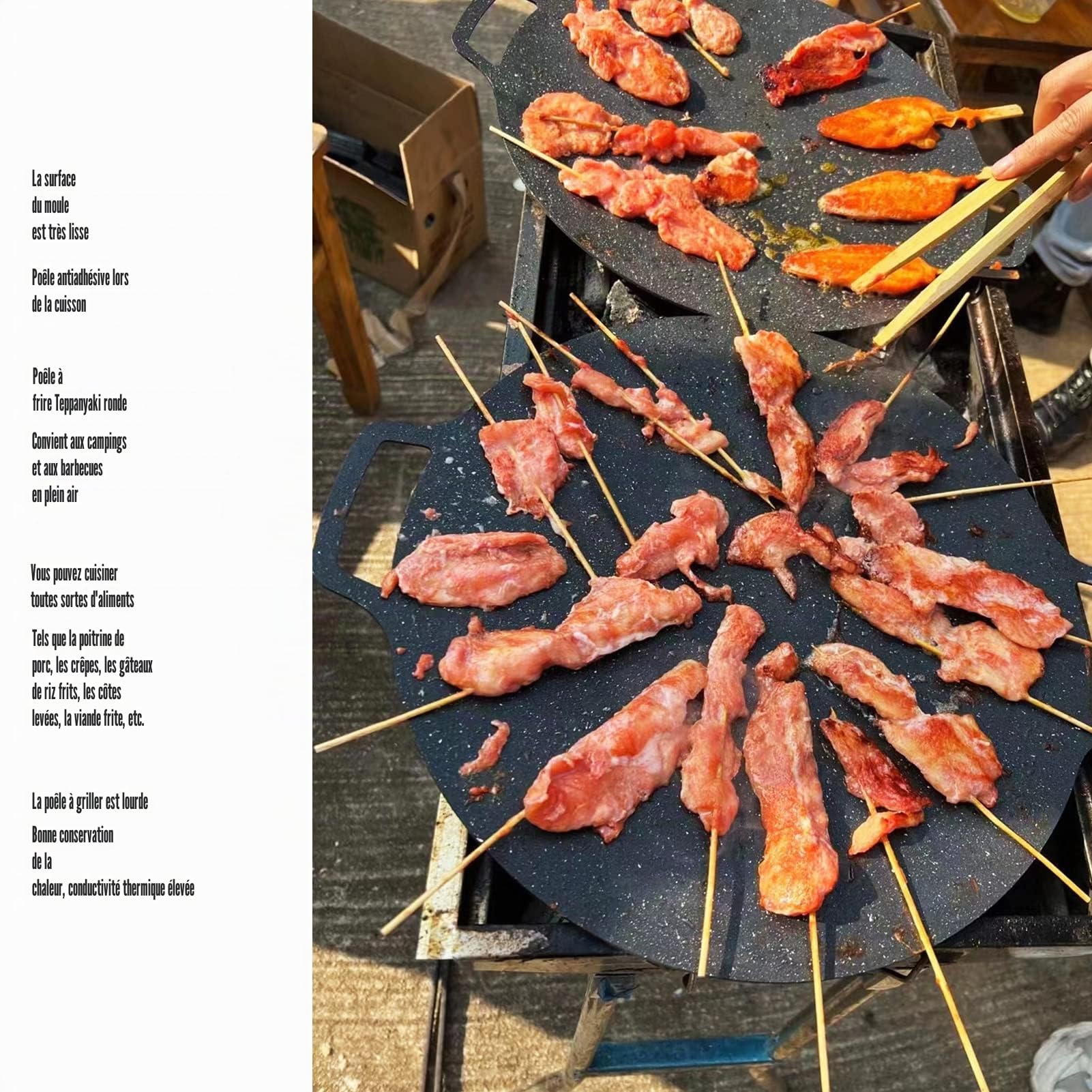 TOPINCN Poêle à Griller pour Barbecue, Poêle à Griller Coréenne pour Barbecue, Plateau de Cuisson Rond Antiadhésif pour Barbecue en Fonte pour Crêpes de Ventre de Porc en Plein Air(41CM)