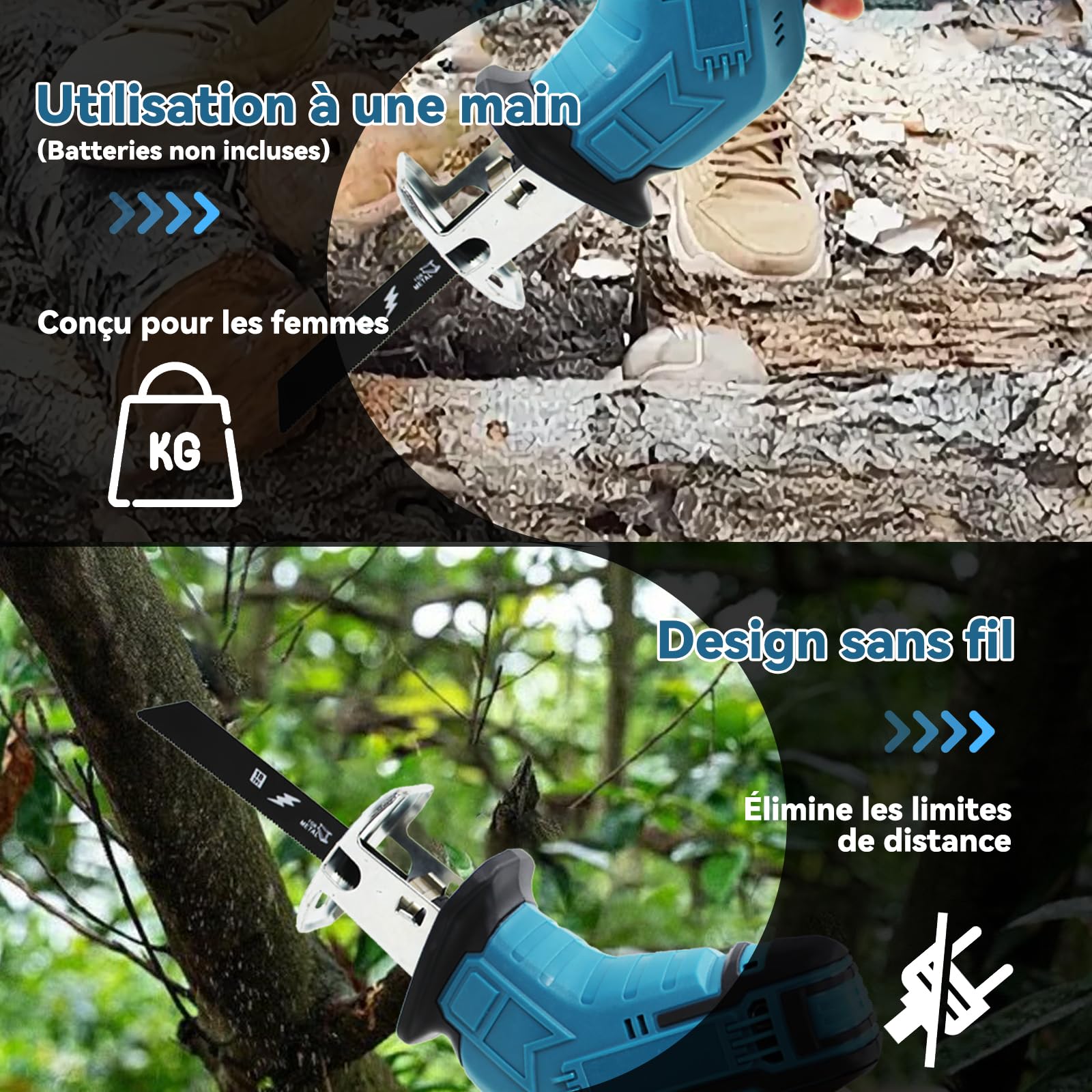 Scie alternative électrique sans fil avec 4 lames – Compatible avec batterie Makita 18 V – Pour bois et métal – Sans batterie ni chargeur