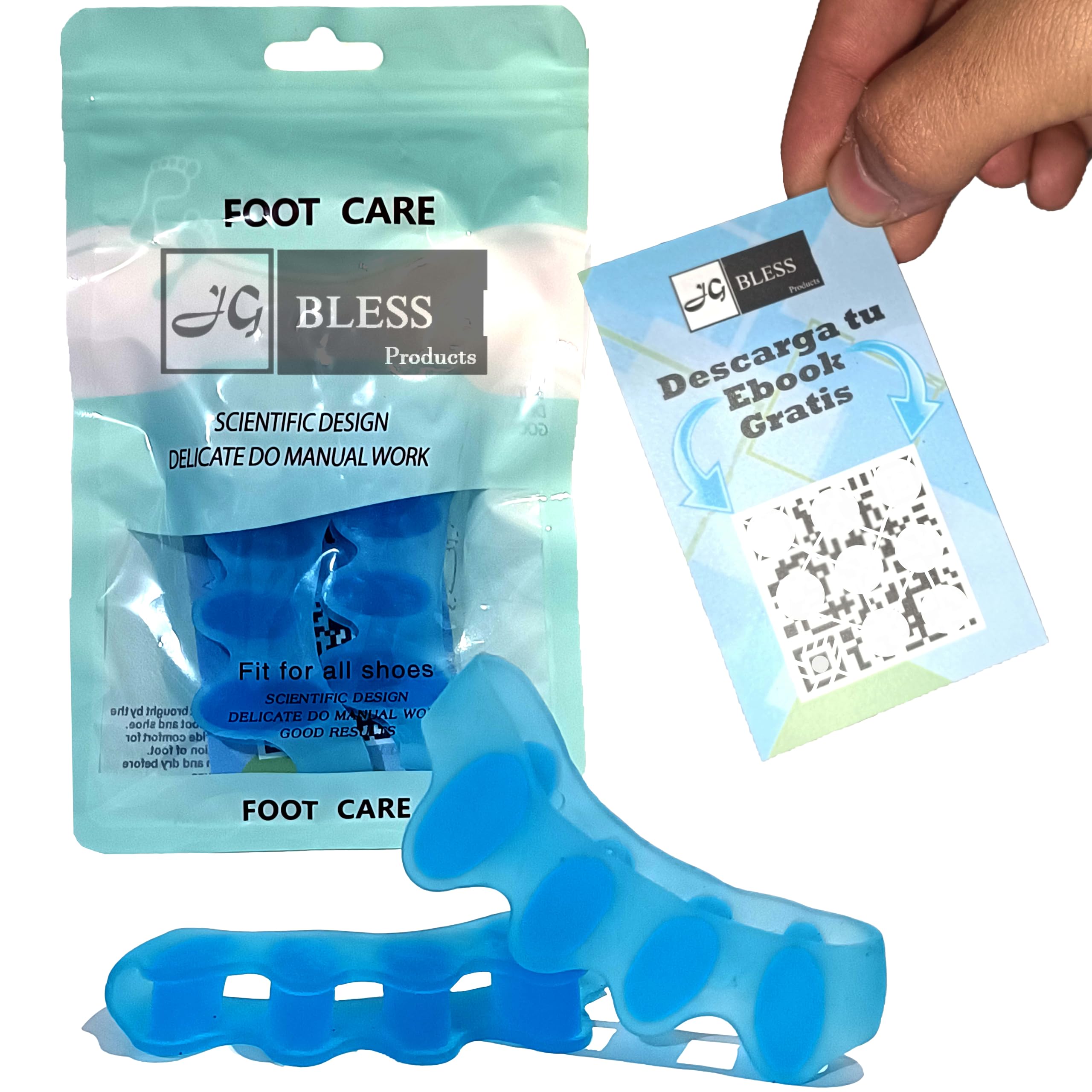 JG BLESS | Separador Dedos Pies - Gel Mejorado (2 Ud) Tamaño Universal - 0% BPA - Separador para dedos de Silicona - Alienador Dedos Natural - Corrector dedos pies - Juanetes -Toe Spacer. AZUL