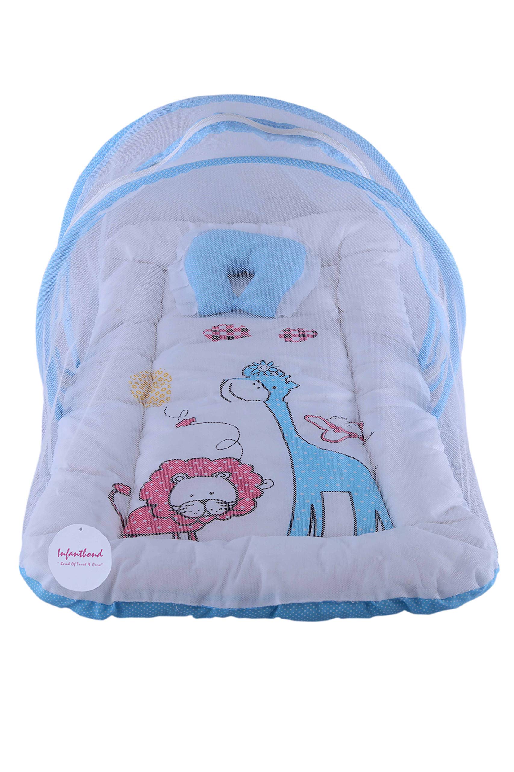 Infantbond Baby Folding Digital Print Mattress with Mosquito Net(0-6 Months)(Size: L-32Inchs, B-19Inchs) (Blue)