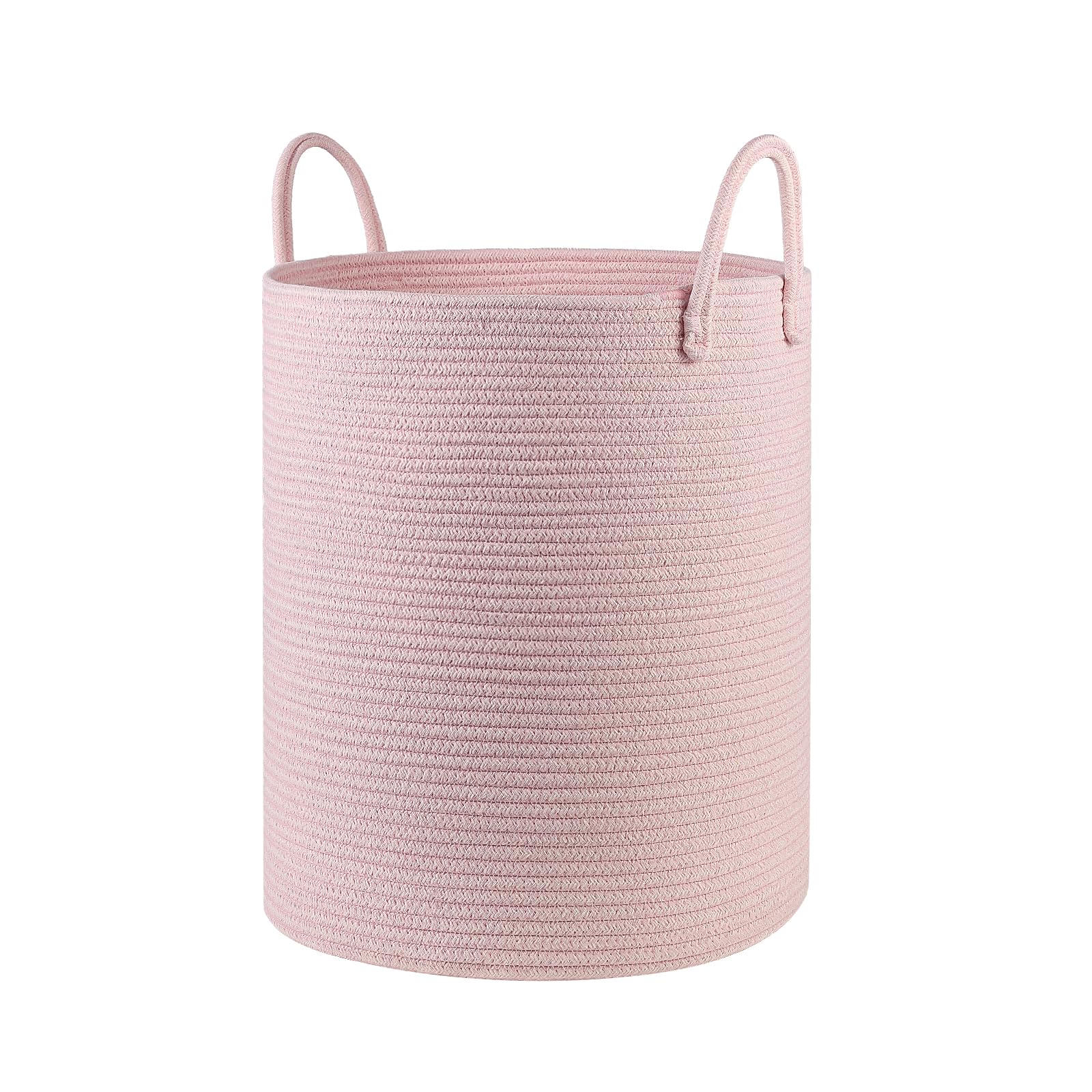 HOBASKET Cotton Rope Laundry Basket Hamper for Girls Kids Baby Nursery Hamper Bin Woven Blanket Basket for Living Room cute baby laundry basket Storage Basket for Nursery Toy Storage Bin&Box(Pink)