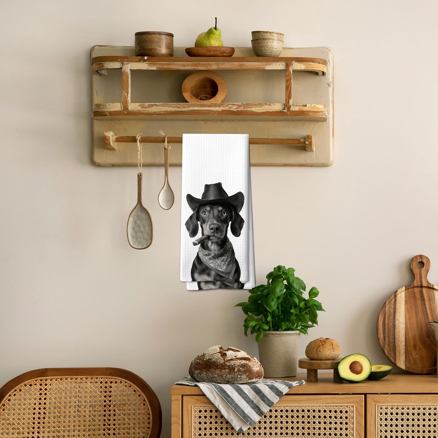 Funny Dachshund Kitchen Towel, Funny Kitchen Decor, Dachshund Gifts for DogLovers Women, Western Retro Farmhouse Decor, Dining Room Decorative Tea Towel Dish Towels 16x24 Inch - Image 5