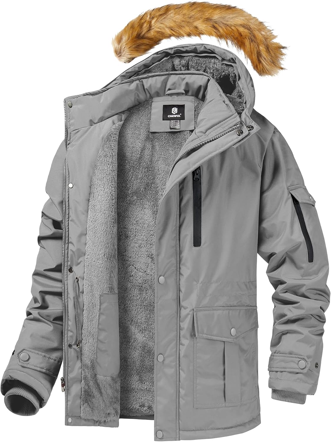 CHEXPEL Mens Winter Jacket Puffy Parka Jacket Water Repellent Windproof Long Winter Coat Thicken Fleece Lined Men Jacket