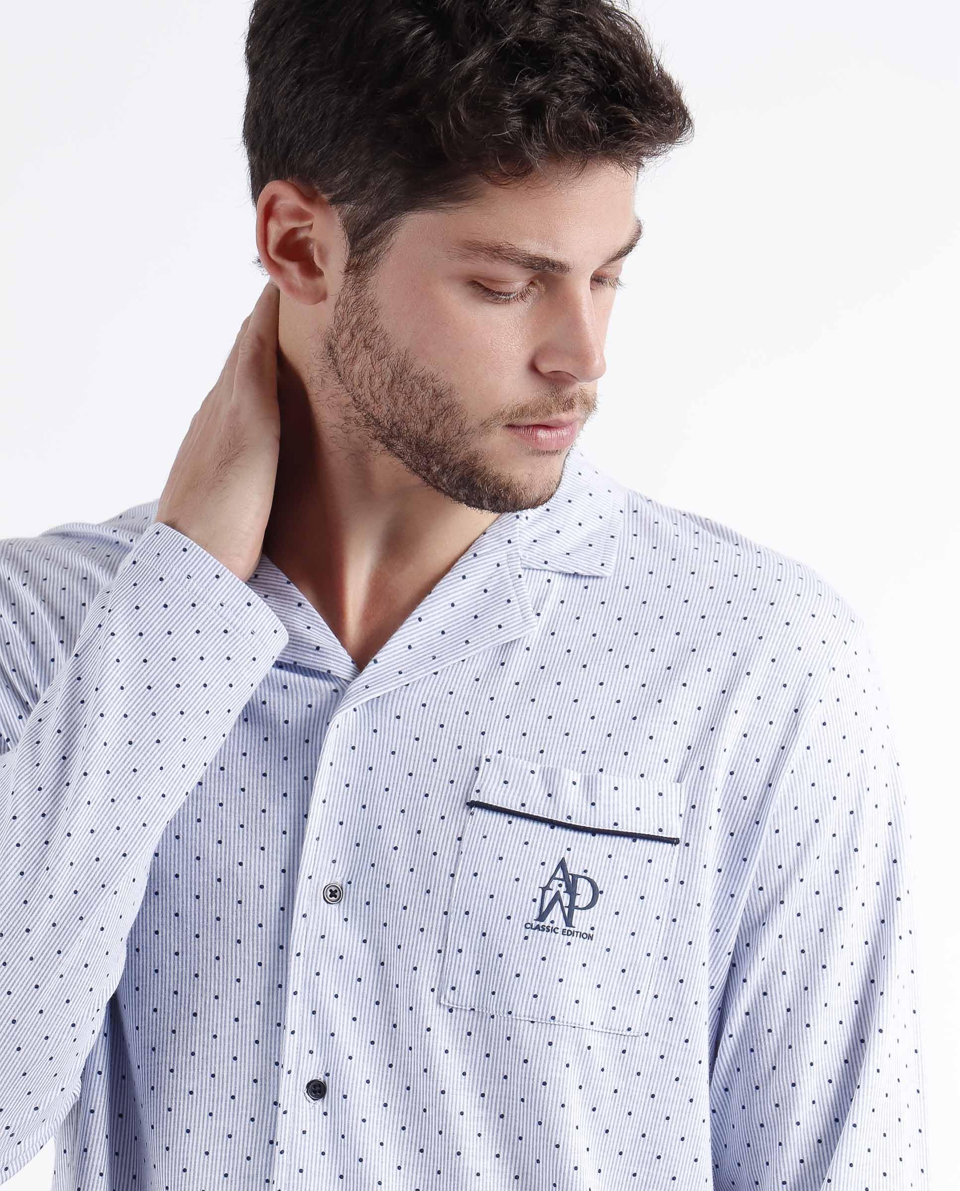 ADMAS Classico Pigiama Aperto Manica Lunga Stripes & Dots per Uomo