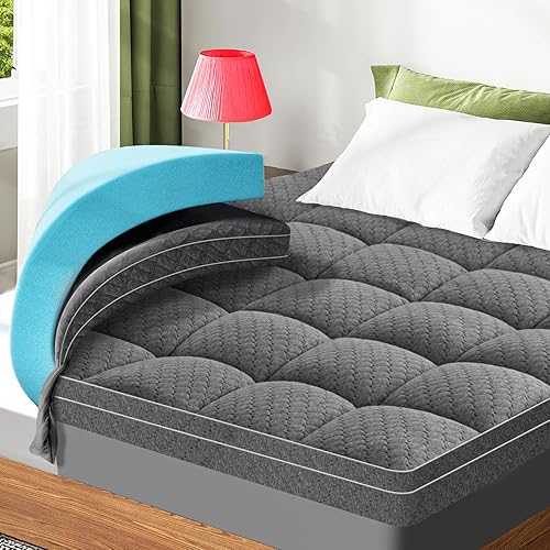 Miniatura 8 de Cubrecolchón de Espuma Viscoelástica de Doble Capa de 3 Pulgadas Tamaño Full, Espuma Viscoelástica de Gel Refrescante de 2 Pulgadas más Cubrecolchón