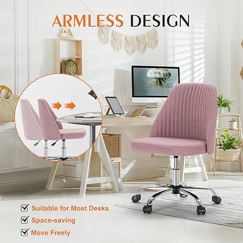 Miniatura 6 de Sweetcrispy Silla de oficina sin brazos, sillas de escritorio de tela moderna para oficina en casa con ruedas, asiento giratorio ajustable para