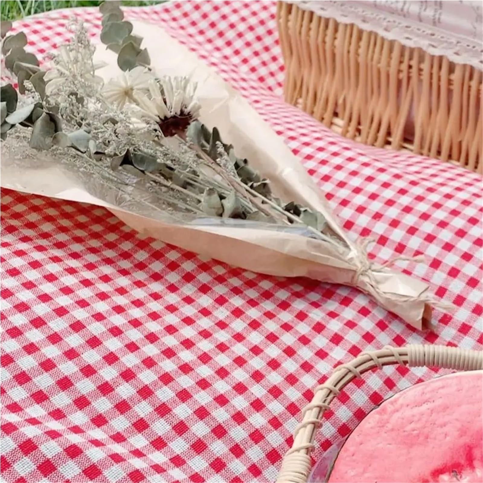 Alfombra Picnic Impermeable Manta de Picnic for Exteriores Rde, Mantas Plegables, Mantel de Cuadros Vichy(Red,150x240cm)