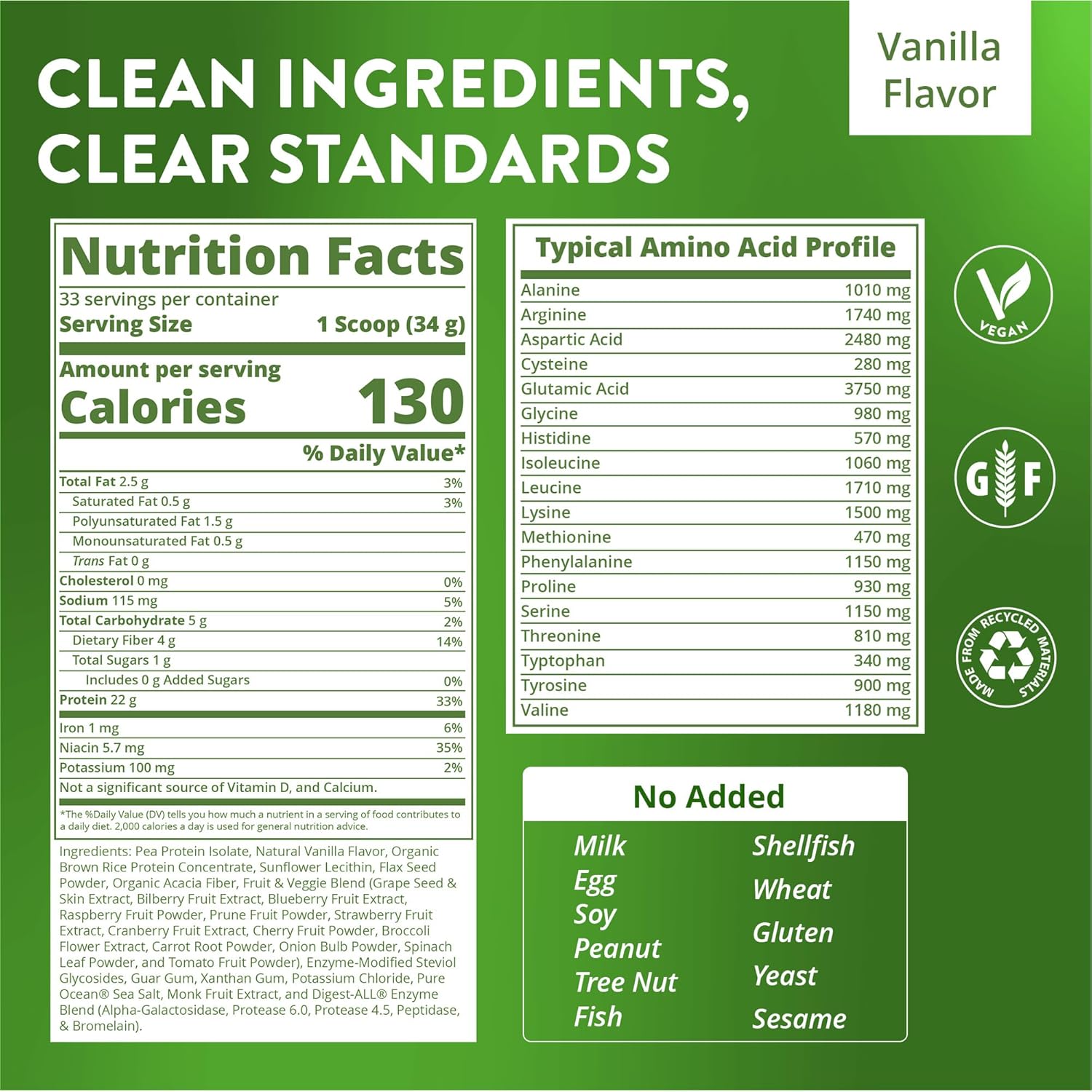 MRM Nutrition Veggie Protein with Superfoods - Vanilla Flavored Protein Powder for Women & Men, 22g of Vegan Protein, Amino Acids & Digestive Enzymes, Gluten & Dairy Free - 33 Servings