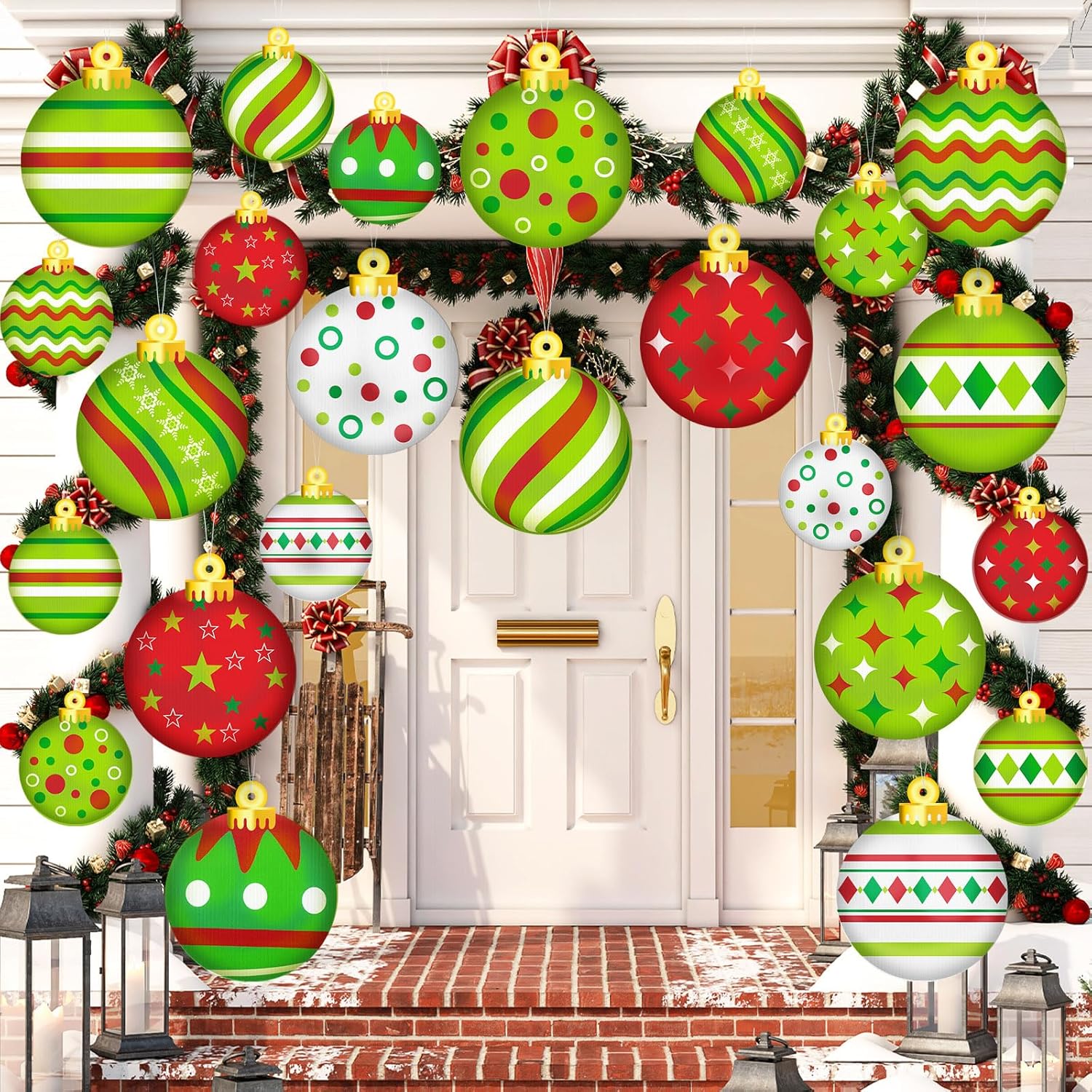 Beeveer 24 Pcs Christmas Decorations Outdoor Ornaments Lime Green Christmas Balls Yard Hanging Ornaments Plastic Holiday Garden Porch Yard Lawn Hanging Decorations for Xmas Tree Front Door Decor