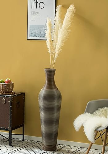 Miniatura 9 de Uniquewise Jarrón alto de piso de diseño, jarrón grande para decoración del hogar, jarrón de piso de ratán artificial, jarrón marrón para sala de
