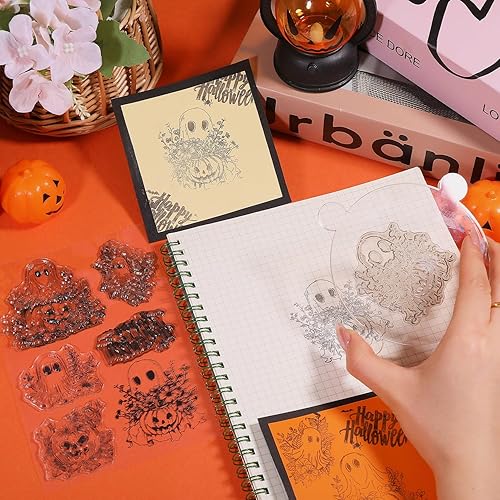 Miniatura 5 de GLOBLELAND Sellos transparentes de fantasma de Halloween para álbumes de recortes, calabaza, zombi, lápida de silicona, sellos transparentes para