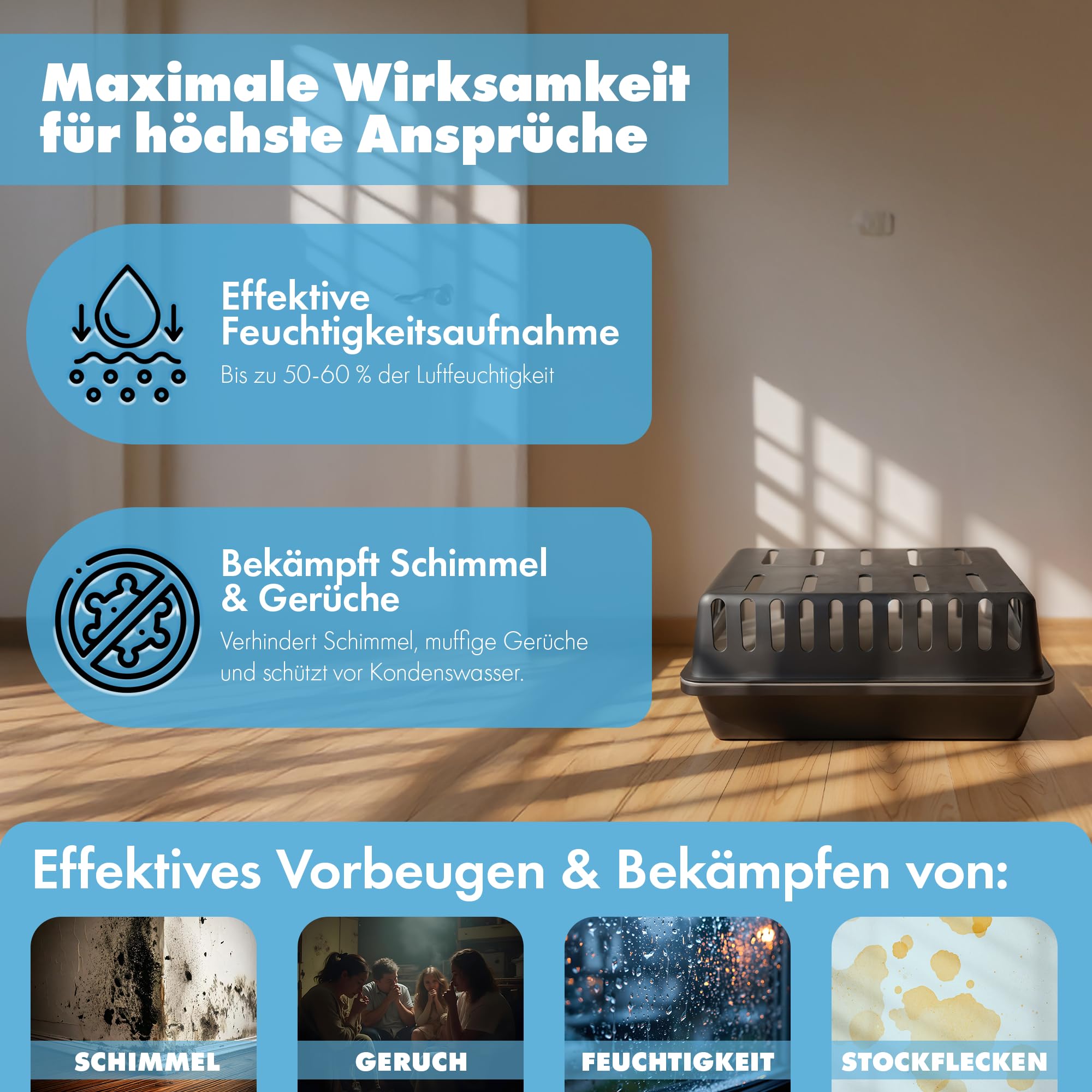 5x XXL Luftentfeuchter Box GT leer, Entfeuchterbox für Raumentfeuchter Granulat bis 1,2kg, kompatibel mit gängigen Entfeuchtern für Wohnraum, Schlafzimmer, Keller