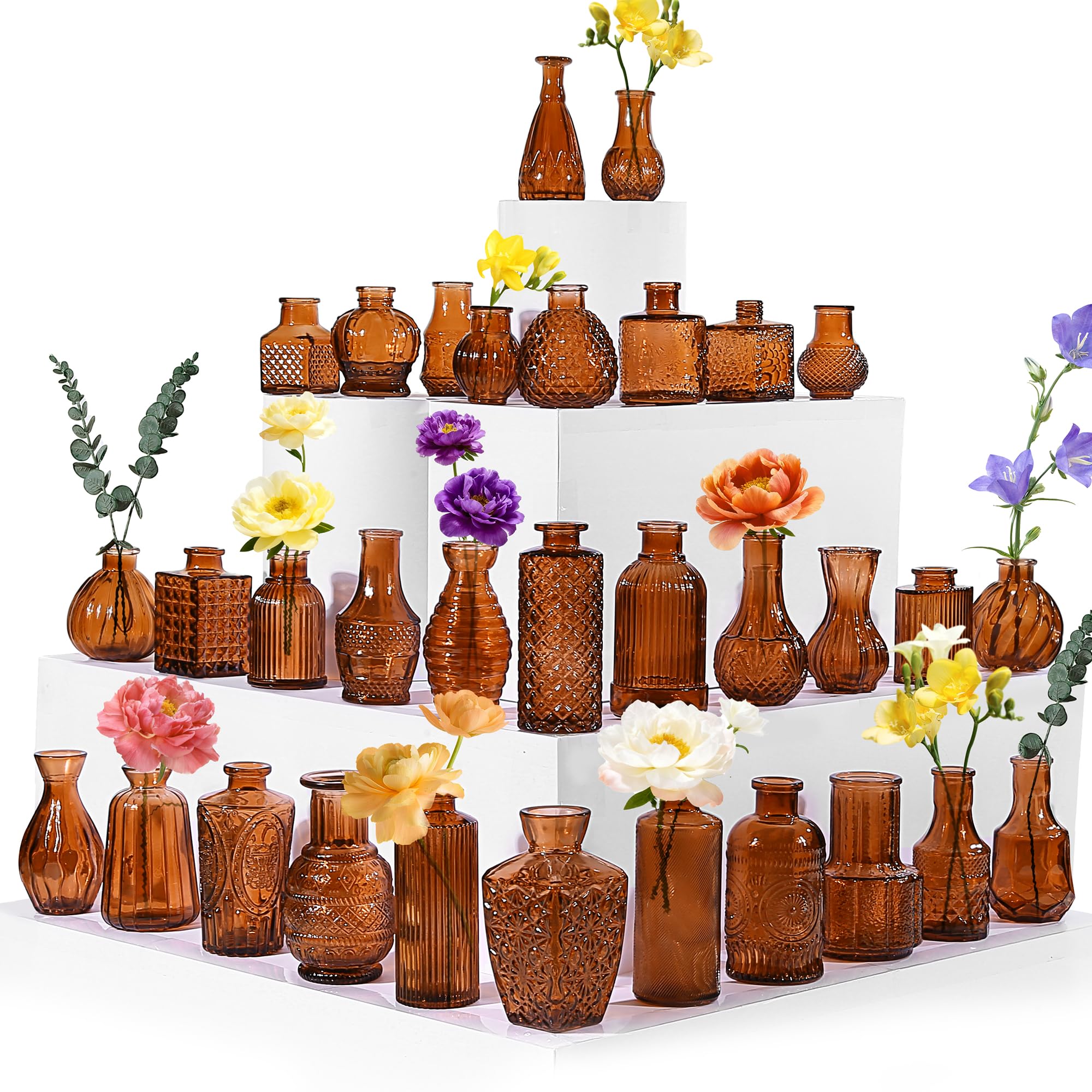 36PCS Glass Bud Vases Set, Small Flower Vase for Centerpieces in Bulk, Mini Vintage Vase for Wedding, Home, Table Decorations, Party, Office & Event Décor
