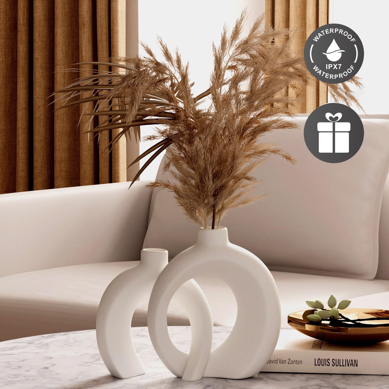 Vaso In Ceramica Bianco Moderno - Per Fiori Pampas E Decorazioni Casa - 18x6cm - Foto 12