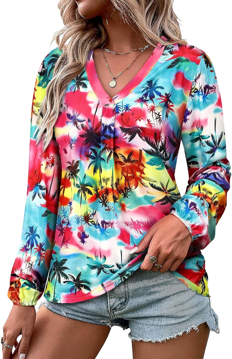 ZXZY Womens Hawaiian Shirt Vintage Leaf Floral Printed Tropical