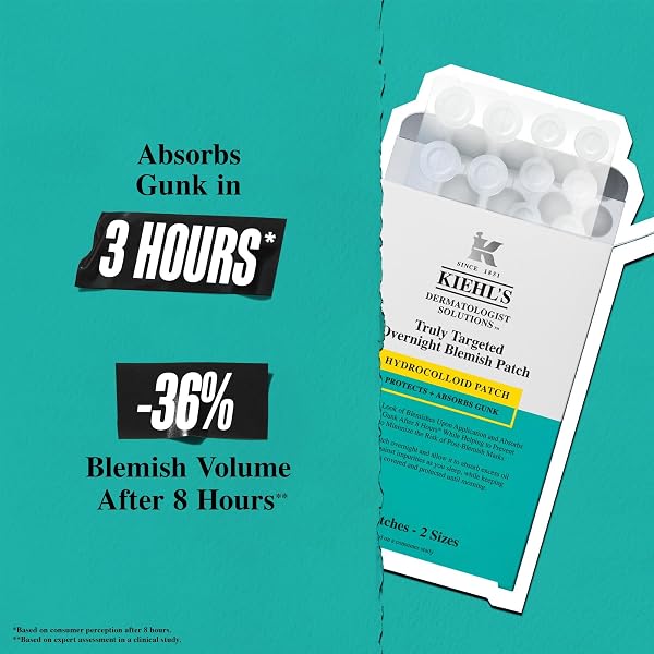 Close-up of the Kiehl's Truly Targeted Overnight Blemish Patch packaging, highlighting its branding and product type.