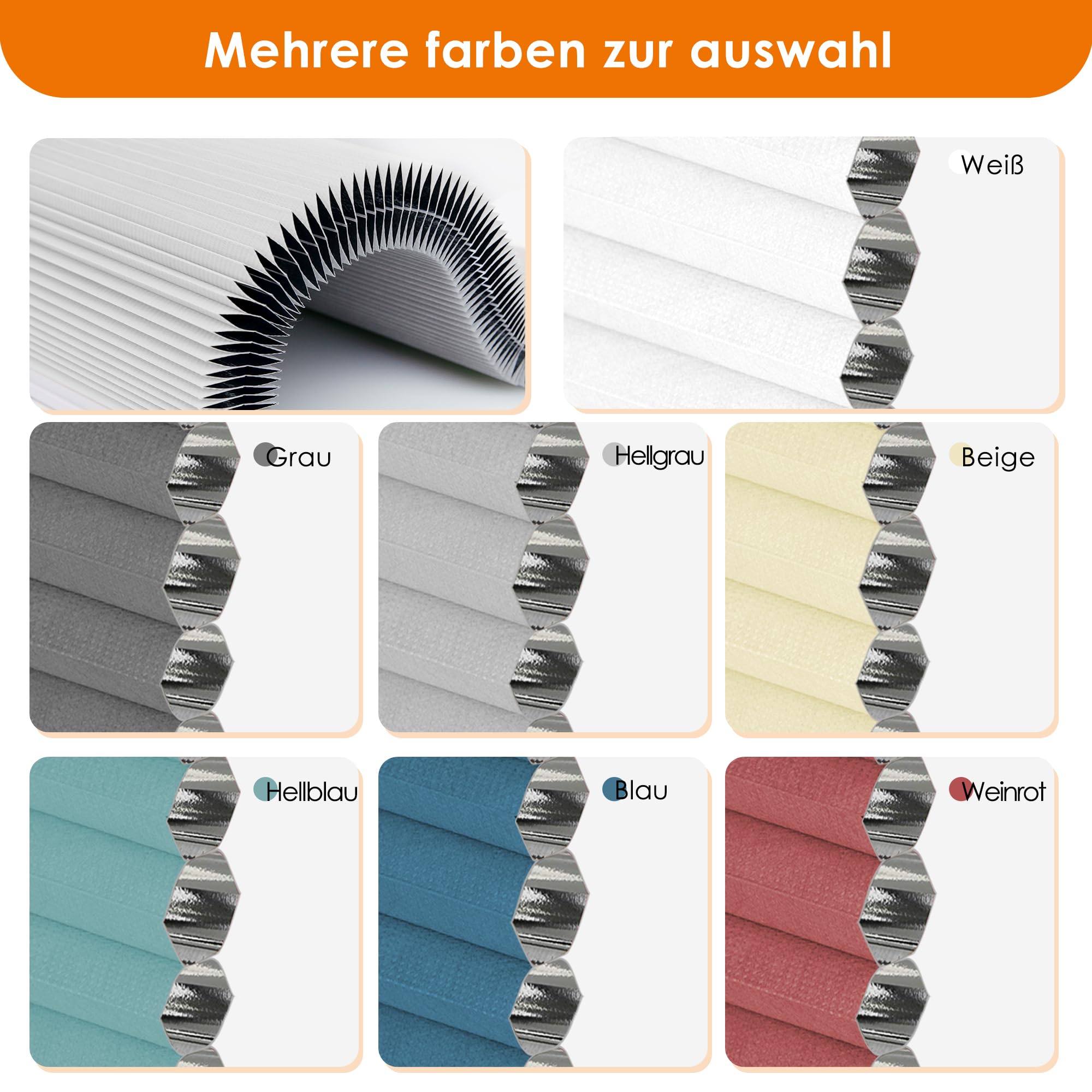 HOMEDEMO Wabenplissee Plissee ohne Bohren Klemmfix Verdunklung Thermo Zweifarbig Weiß 90 x 220cm(BxH) Faltrollo 100% Blickdicht, Sonnenschutz & Schallschutz Faltrollo für Fenster & Tür