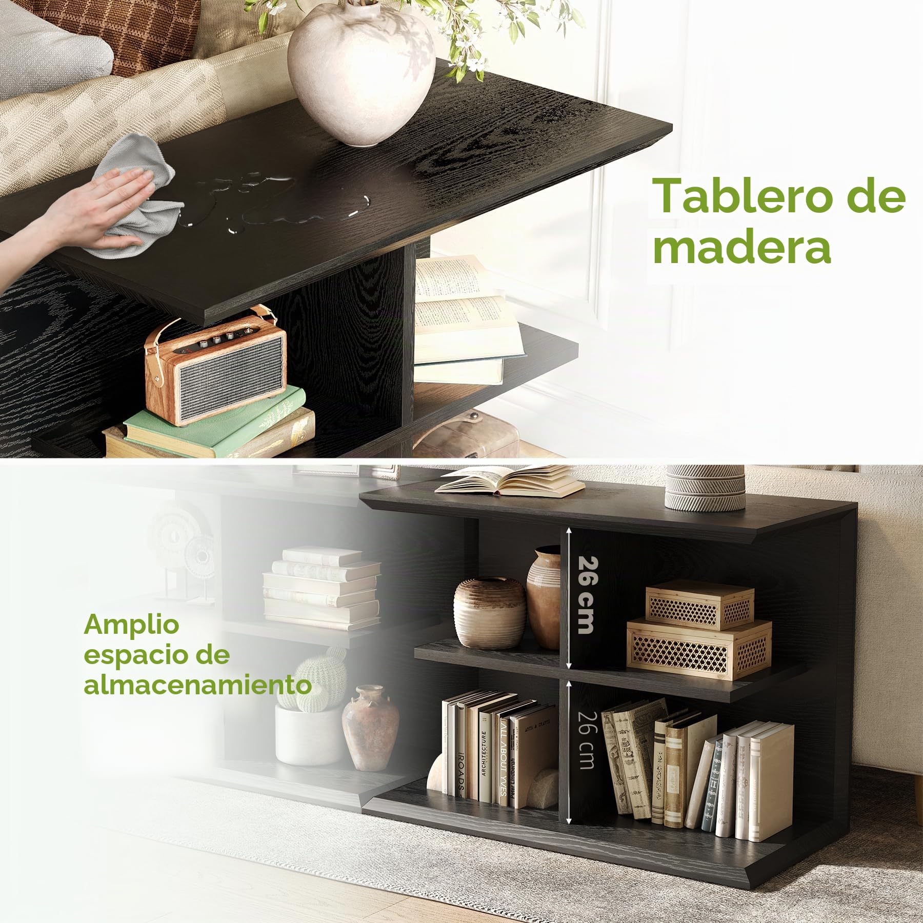 Tribesigns Mesa de centro de 3 niveles con espacio de almacenamiento, mesa de sofá con 4 estantes, mesa de café industrial, mesita de noche para dormitorio, salón, pasillo, entrada, vestíbulo