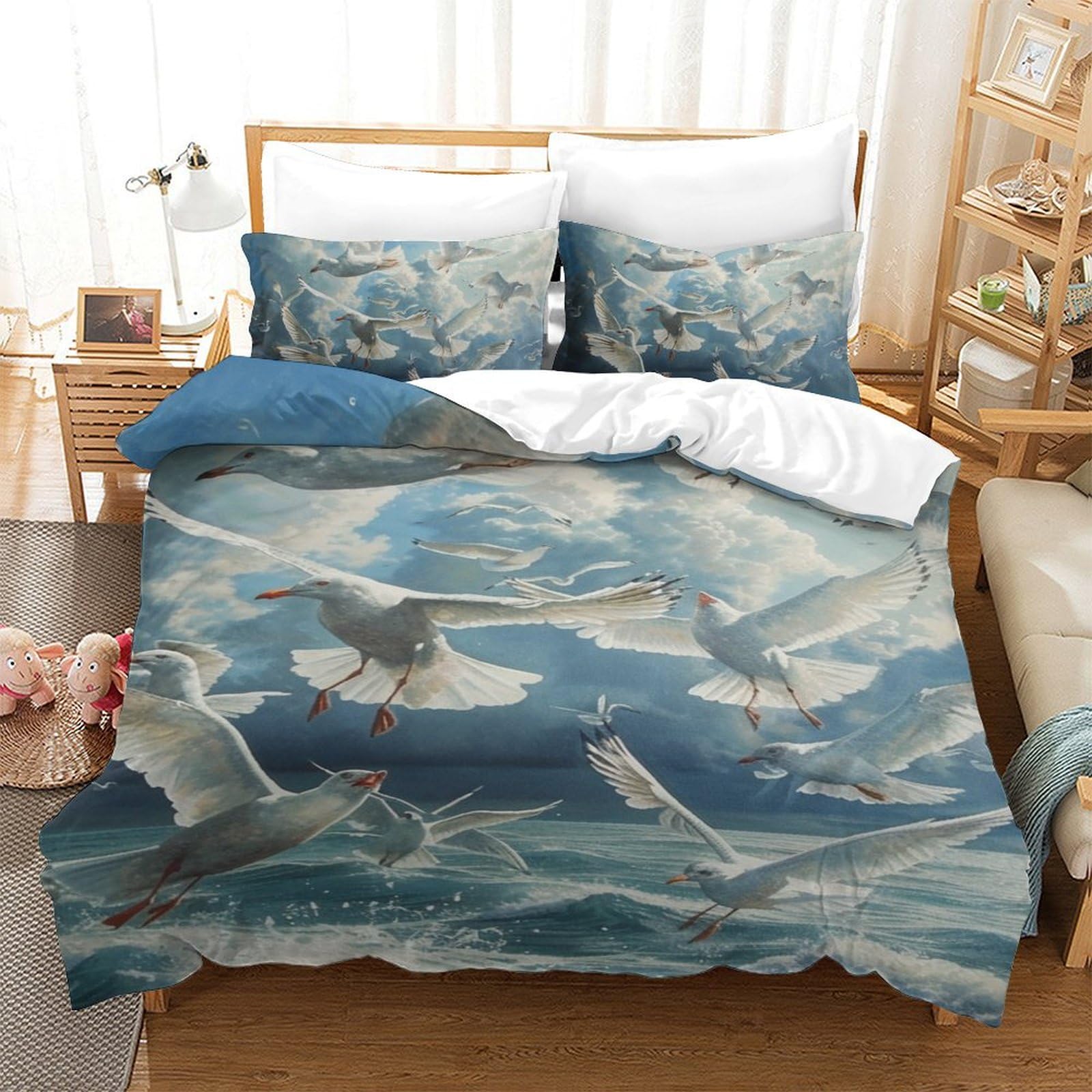 Housse de couette mouette 140x200 en microfibre premium de style marin