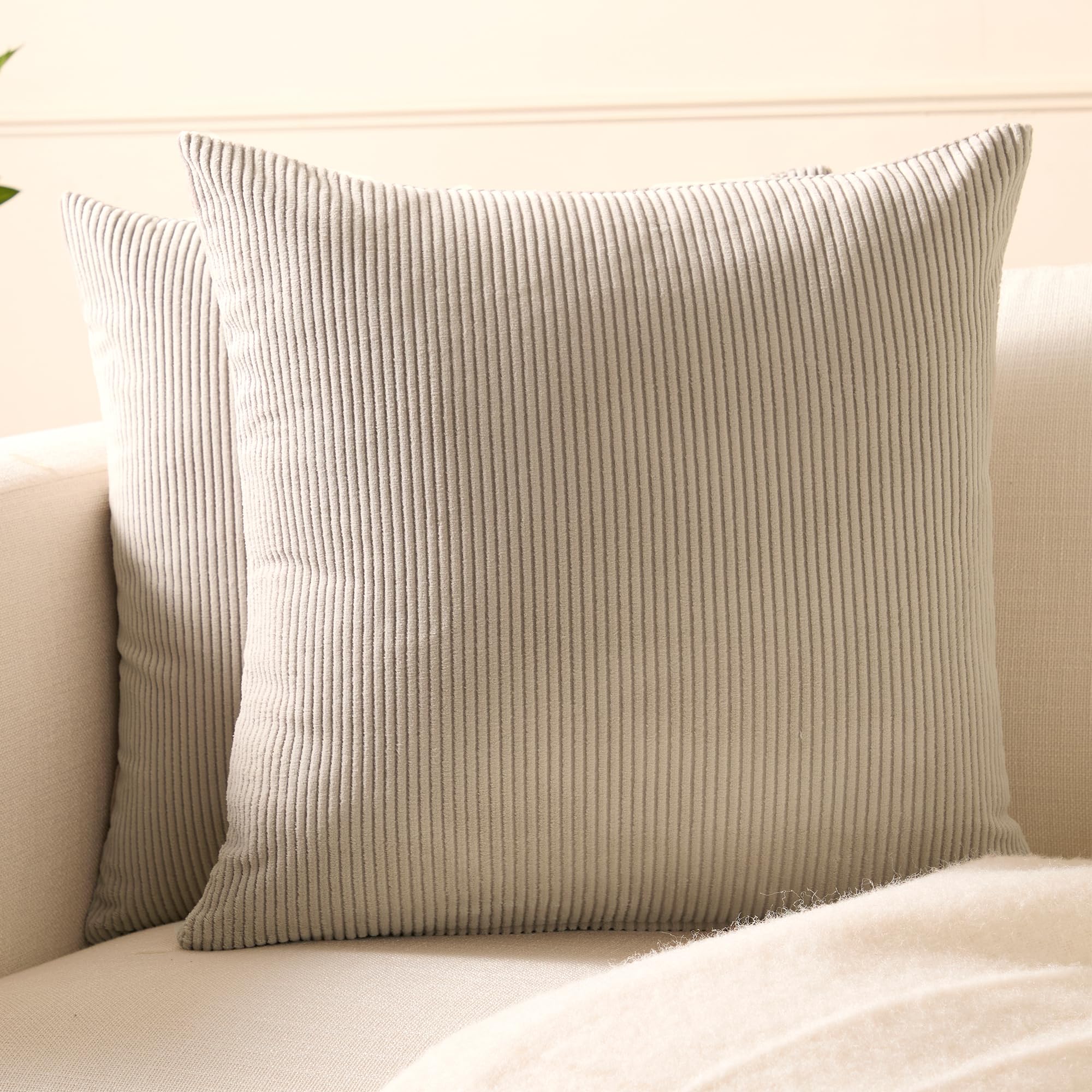 Encasa XO Corduroy Cushion Covers 45x45 cm, Set of 2 Soft Textured Striped Boho Pillow Covers | Decorative and Cozy Cushion Cases For Home Decor For Sofa Living Room Couch Bed, Light Grey — image 1