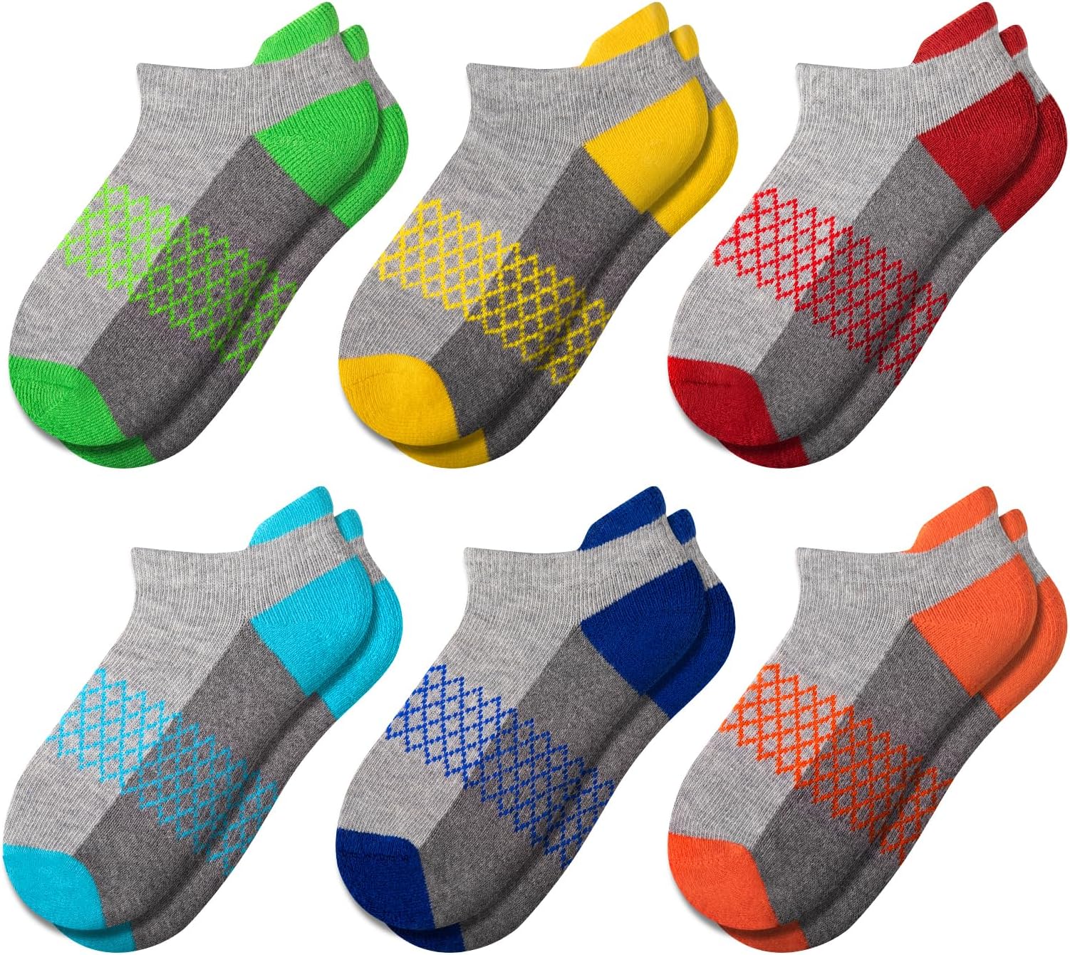 Boys Socks 6 Pairs Ankle Athletic Sock Half Cushioned Low Cut Socks For Little Big Kids