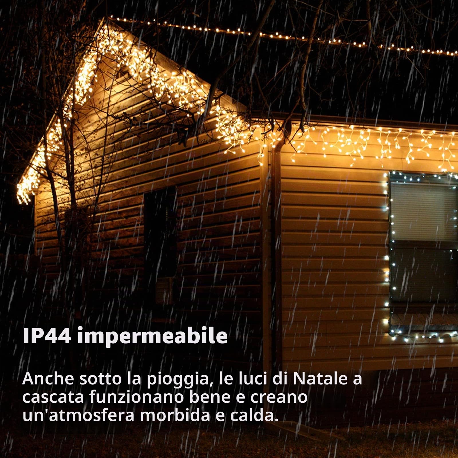 BrizLabs 480 LED Cascata Luci da Esterno, 19M Tenda Luminosa Bianco Caldo Natale Luci Stringa Esterno con 8 Modalità Nataliazie Catena Luminosa Decorazione per Feste, Finestra, Matrimonio, Blacone