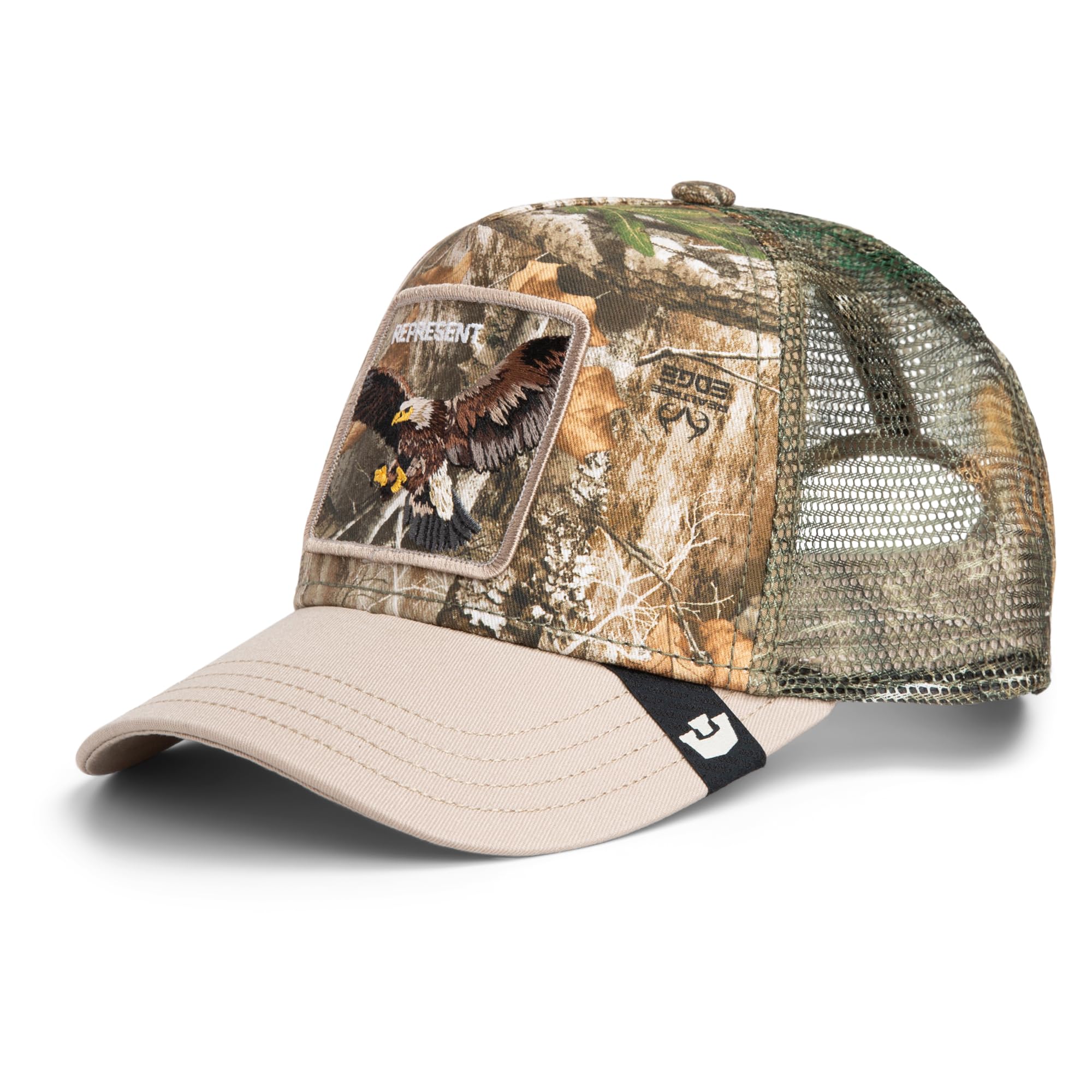 Goorin Bros. Represent Eagle Trucker Cap with Embroidered Eagle Patch, Edge Camo, Breathable Mesh