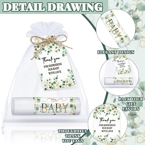 Miniatura 6 de Dunzy 50 juegos de bálsamo labial para baby shower, regalos de eucalipto dorado para bebé, regalo a granel para invitados, agradecimiento,
