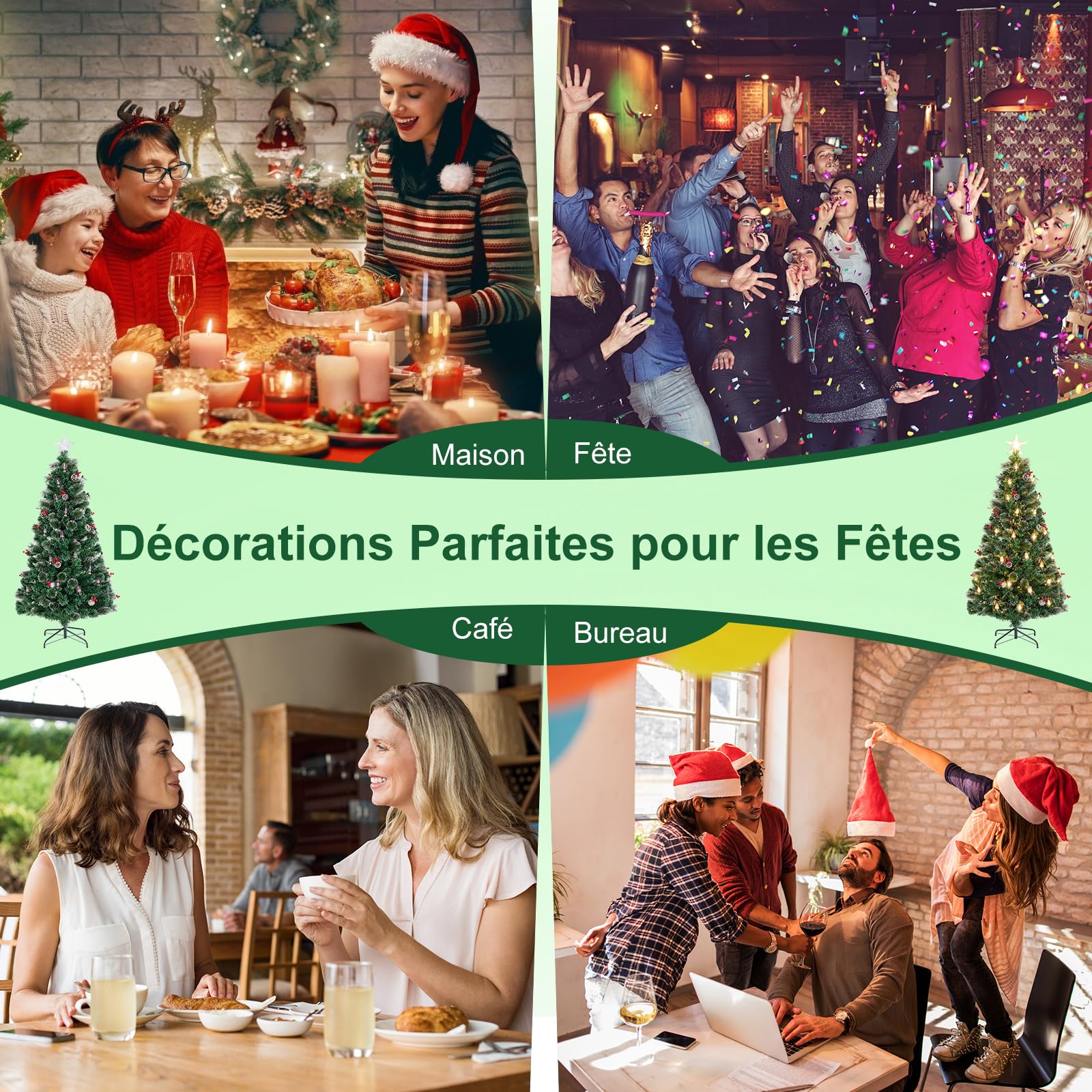 GYMAX Sapin de Noël Articiciel 150cm Lumineux, 49 Lumières LED, 8 Modes d'Éclairage, 2 Sections, Pommes de Pin Naturels et Baies Rouges,
