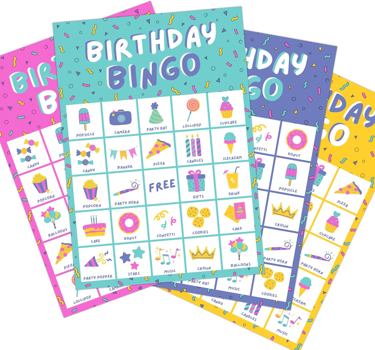 Markt Birthday Party Games for Kids, Birthday Bingo Game, Kids Party Games, Kid Bingo Game Decorations, Activities and Supplies for Girls or Boys (Multi-Color Pack)