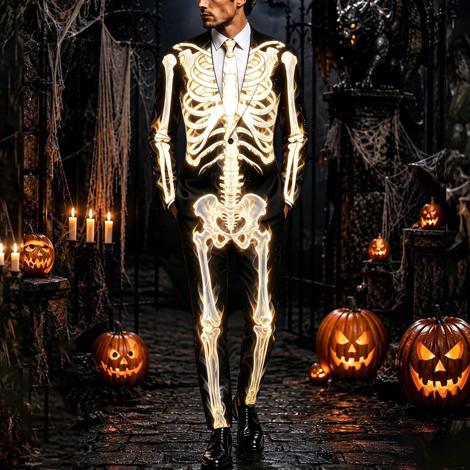 Conjunto de chándal de esqueleto de Halloween para hombre, 2 piezas