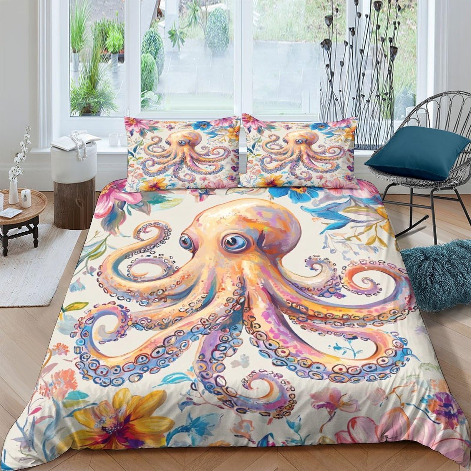 Ctjqhvkz Style-7 3D Printed Colorful Octopus Fitted Sheet Microfiber Soft Breathable Marine Ocean Mattress Cover For Bedroom Dorm Home Decor Single（135X200cm）