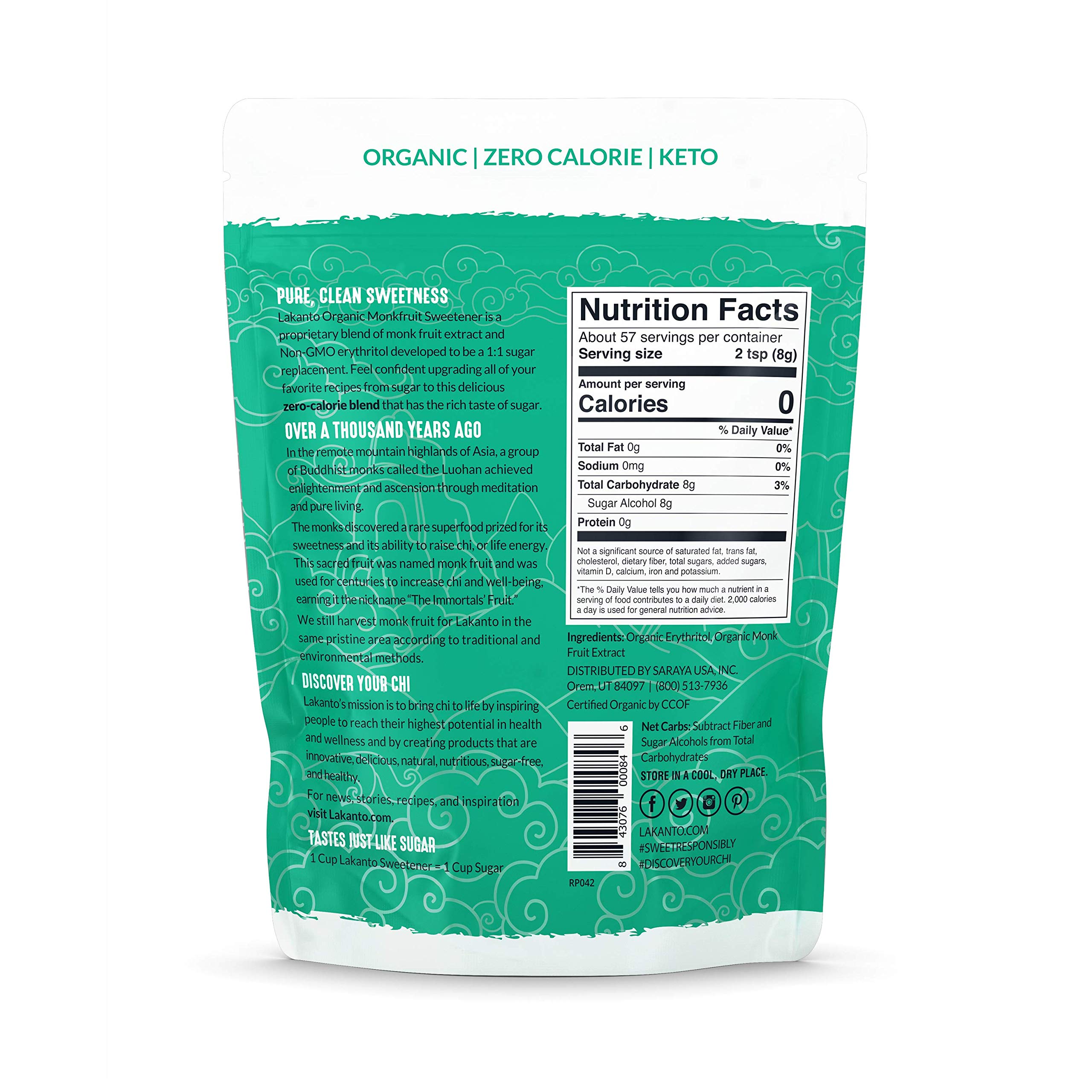 Lakanto Organic Classic Monk Fruit Sweetener White Sugar Substitute