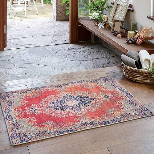 Tapete lavable de 2 x 3 pulgadas con respaldo de goma antideslizante tapete persa para área de cocina tapete de entrada para interiores tapete de