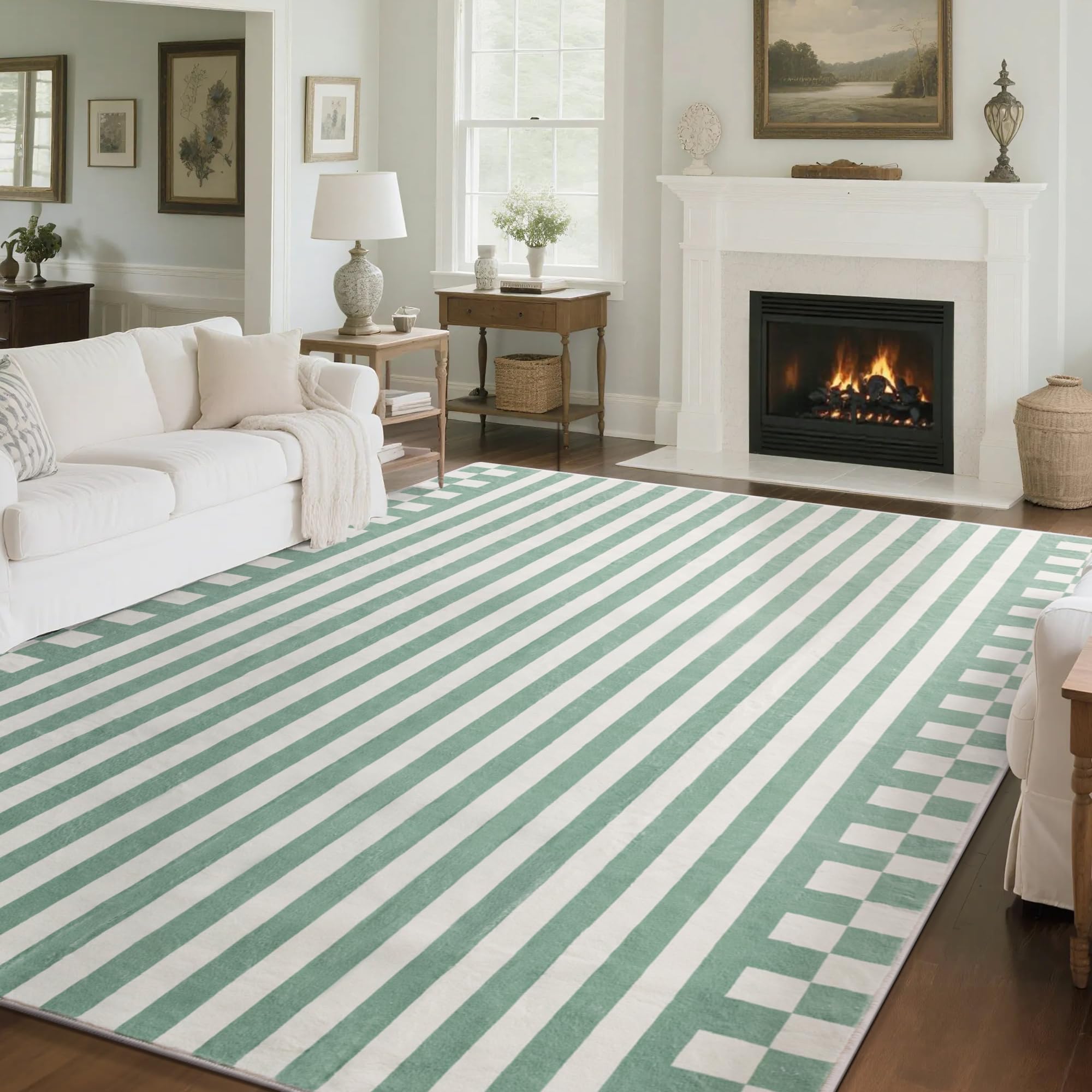 Tapis de salon bohème vert Carvapet pour chambre et salle à manger