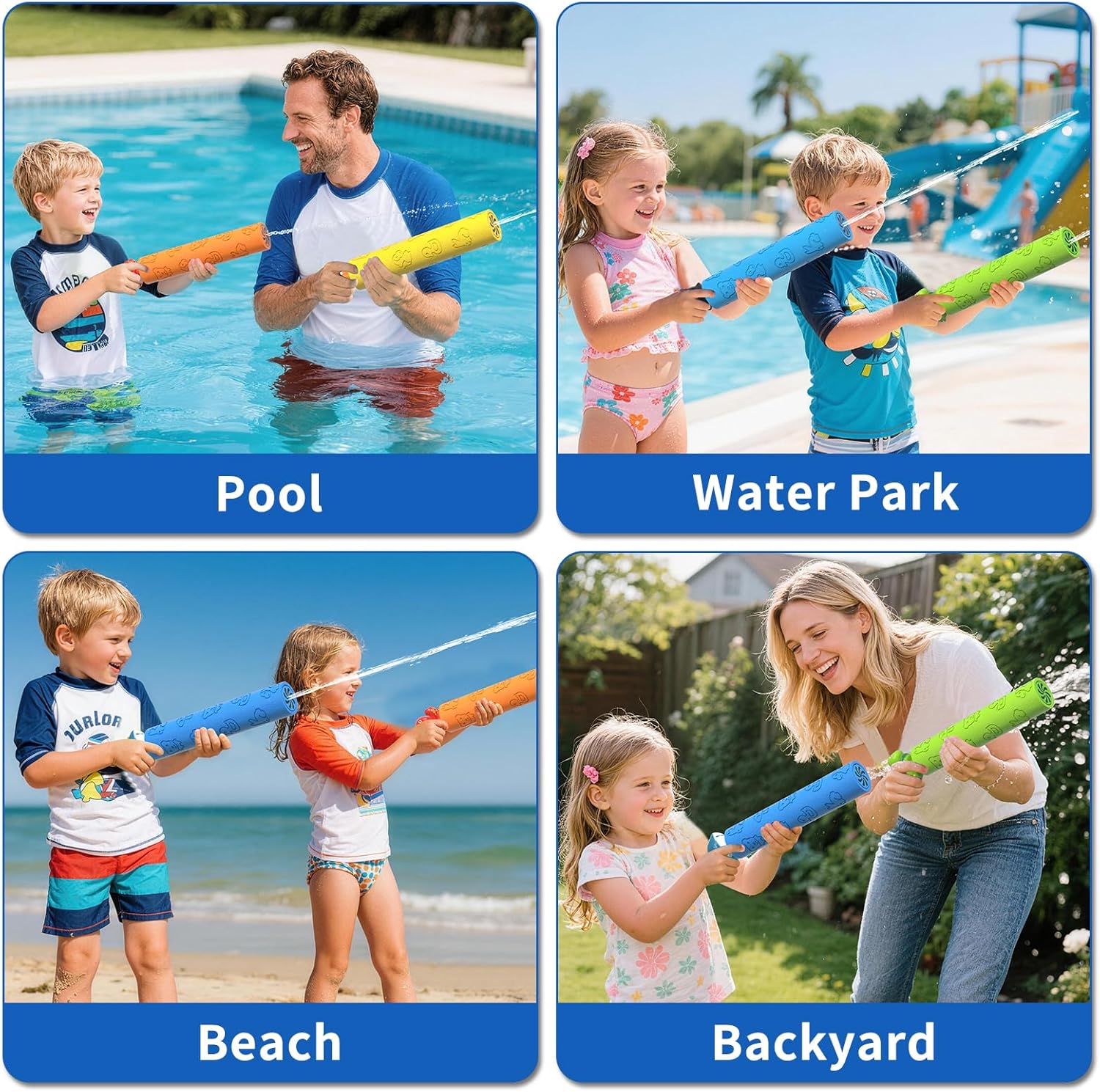 Water Guns for Kids, 6 PCS Foam Squirt Guns Water Blaster Set, Water Squirter Blaster Pool Toys for Kids Toddlers Boys Girls 4-8, 6-8-10-12, Shooter Swimming Pool Party Outdoor Beach Sand Play Game