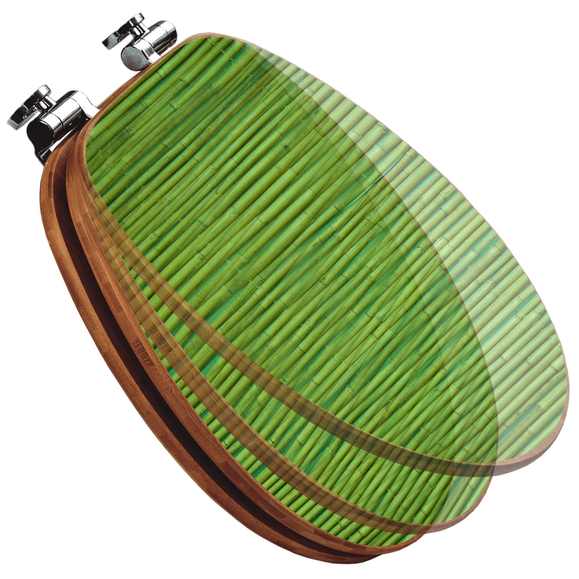 banjado Design WC Sitz Bambus Absenkautomatik 45,8x37,5cm - Toilettendeckel mit Absenkautomatik Holz - hochwertiger Bambus Klodeckel - WC-Sitz für gängigen Toiletten - Motiv Bambus Grün