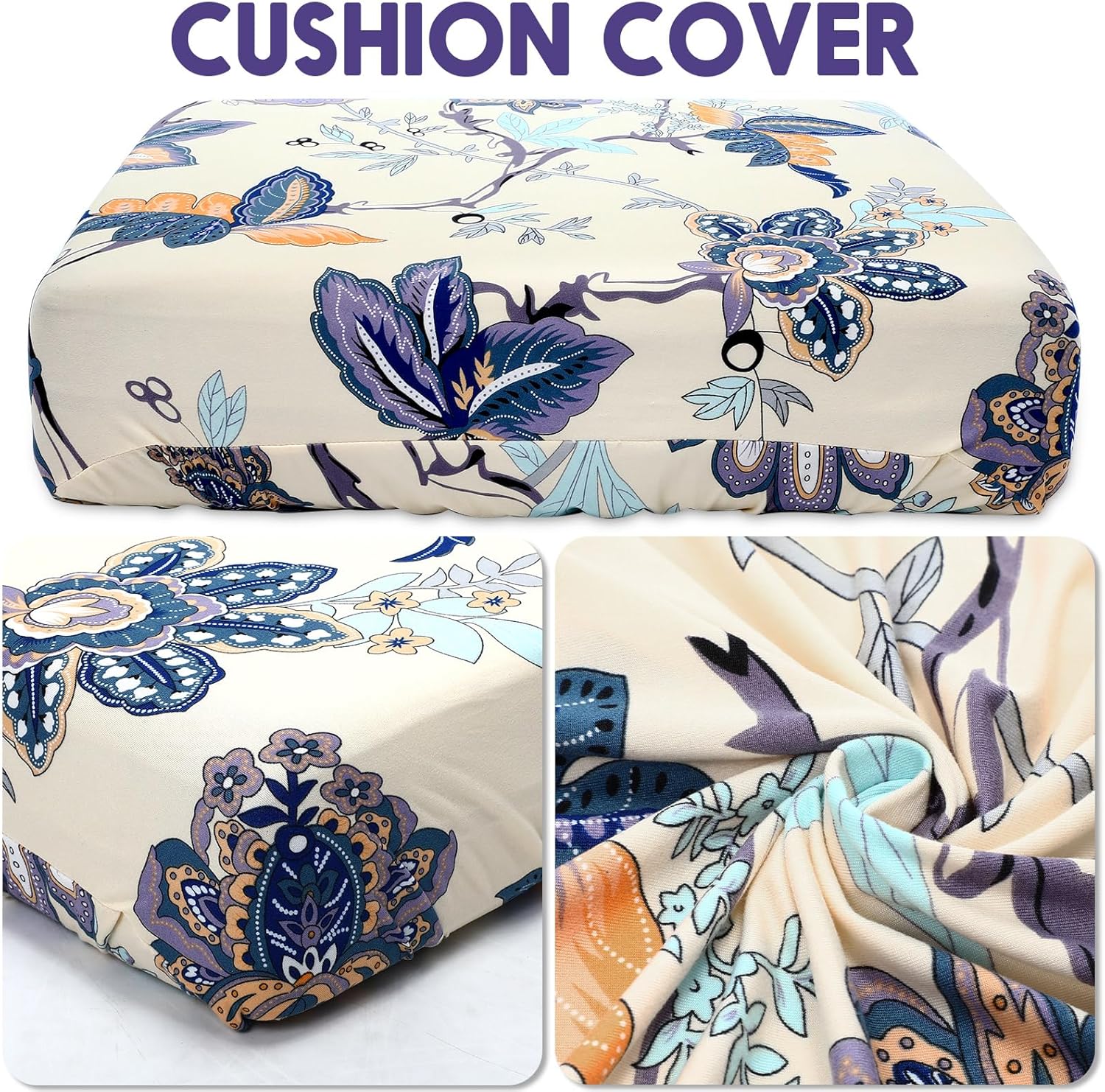 SmoothNovelty 4 Pcs Printed Couch Cushion Covers Stretch Furniture Sofa Washable Floral Replacement Seat Covers for Indoor and Outdoor (Poppy)