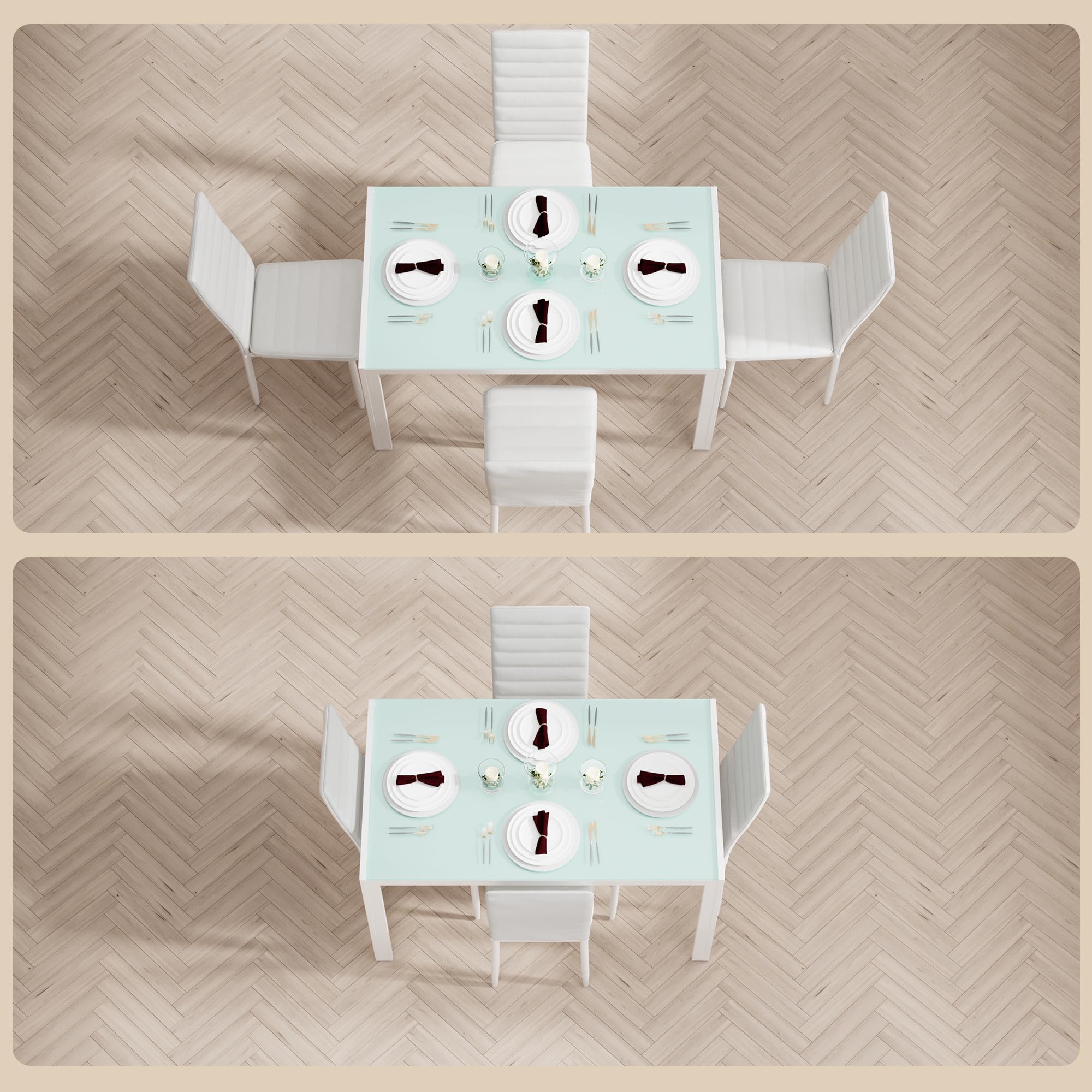 Bealife Set Tavolo e Sedie da Pranzo, 4 Sedie Confortevoli, Tavolo in Vetro Temperato, per Cucina, Stanza da Pranzo e Soggiorno (4 sedie, bianca)
