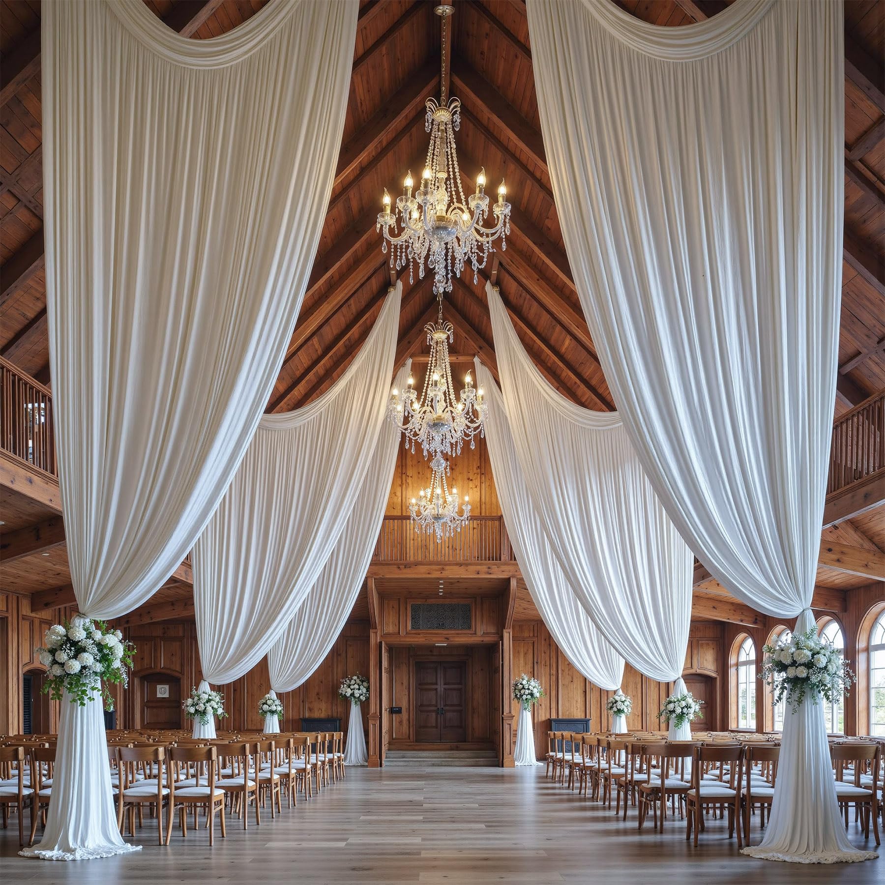 10ft×15ft Wrinkle Free White Backdrop Curtain for Wedding Parties, 2 Panels 15 ft Long White Curtains Photo Backdrop Drapes Back Drop Cloth for