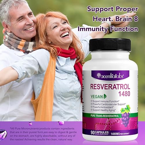 Miniatura 8 de Resveratrol 100% natural  1480 mg por porción, 90 cápsulas vegetales, 99% puro Trans-Resveratrol, antioxidante para un envejecimiento saludable,