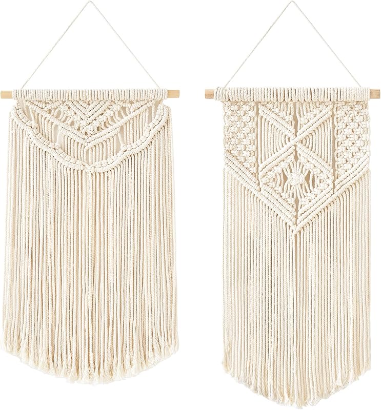 2 piezas de macramé para colgar en la pared, decoración bohemia, tejida, elegante, bohemia, decoración de habitación para dormitorio, guardería, sala de estar, dormitorio, apartamento, tamaño mediano 22 pulgadas de largo x 13 pulgadas de ancho y 24 pulgadas de largo x 13 pulgadas de ancho