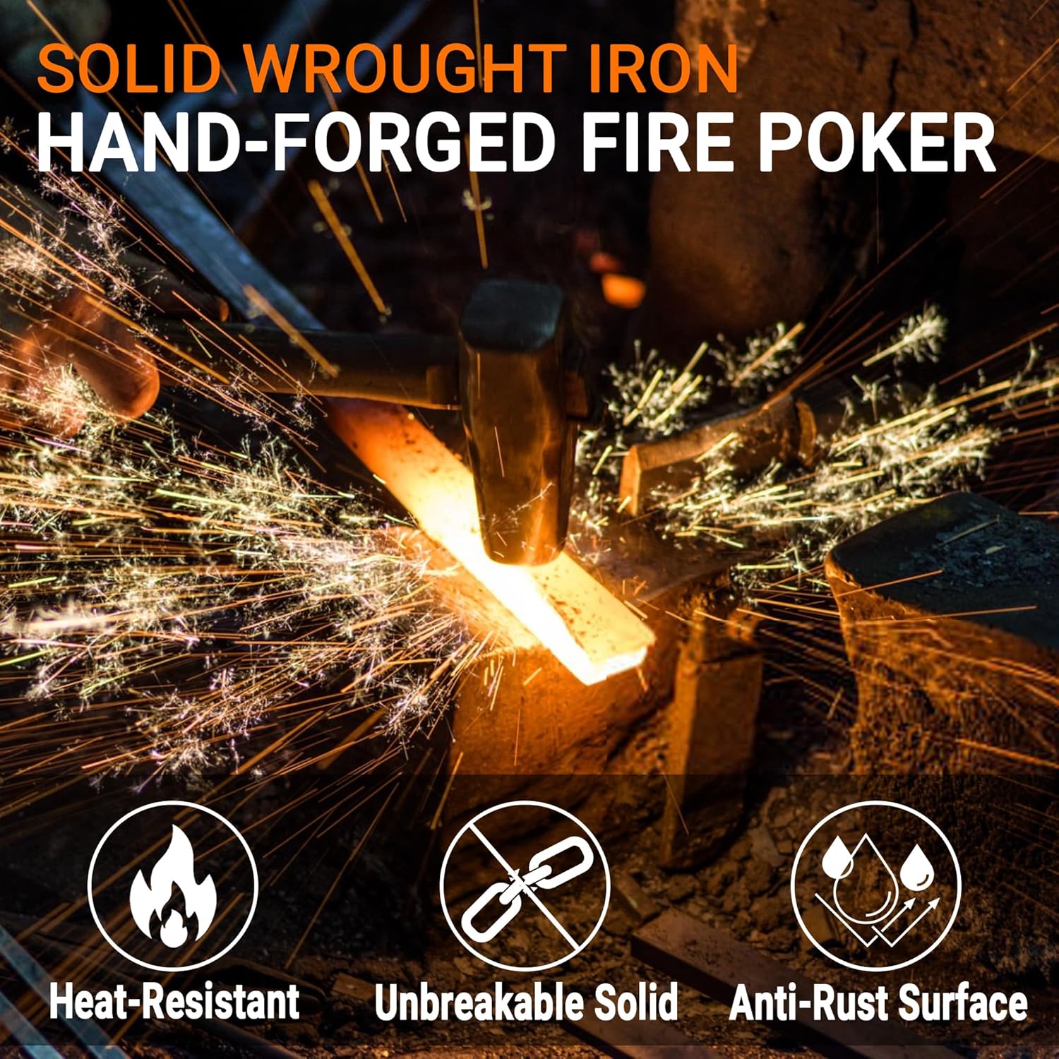 40'' Fire Poker for Fire Pit, 316 Stainless Steel Heavy Duty Fire Pit Poker, Twisted Rope Design Fireplace Poker, One-Piece Fire Pit Tools for Outdoor Bonfire and Indoor Wood Stove