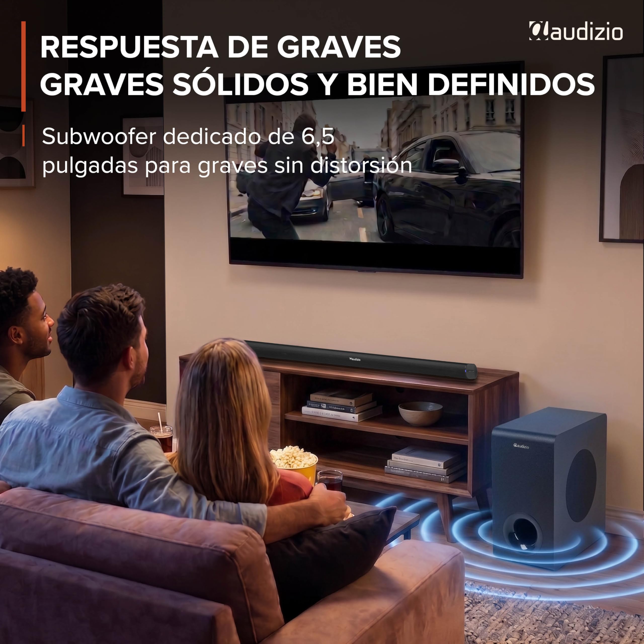 Audizio SB96S – Barra de Sonido 180W con subwoofer 6,5”, HDMI ARC, Bluetooth 5.3, USB y Entrada óptica, soundbar 95 cm para TV con Mando y Montaje Pared Negro